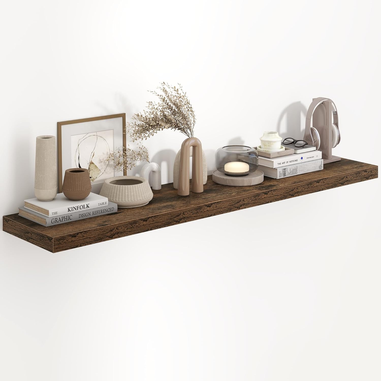 Fun Memories 36 Inch Long Floating Shelves for Wall, 9.3 Inch Deep Floating Shelf, 2 Packs Long Shelves for Bathroom, Living Room, Bedroom, Wall Mounted Storage Shelf for Books Decor, Rustic Brown