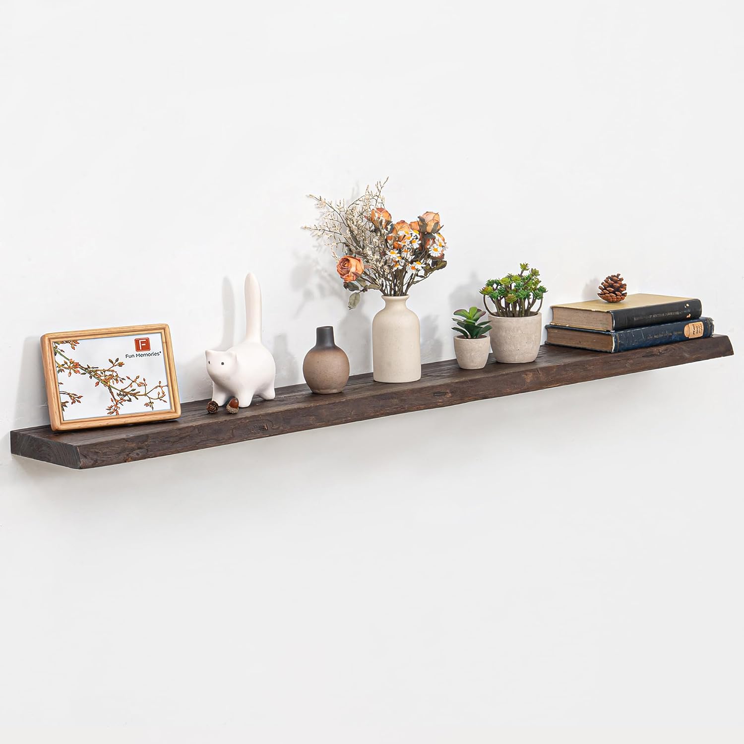 Floating Shelves for Wall, 36"x9.3" Rustic Solid Live-Edge Elm Wood Wall Shelves, Heavy-Duty Floating Shelves with Invisible Brackets, Set of 2 for Living Room, Bedroom, and Kitchen, Natural Finish