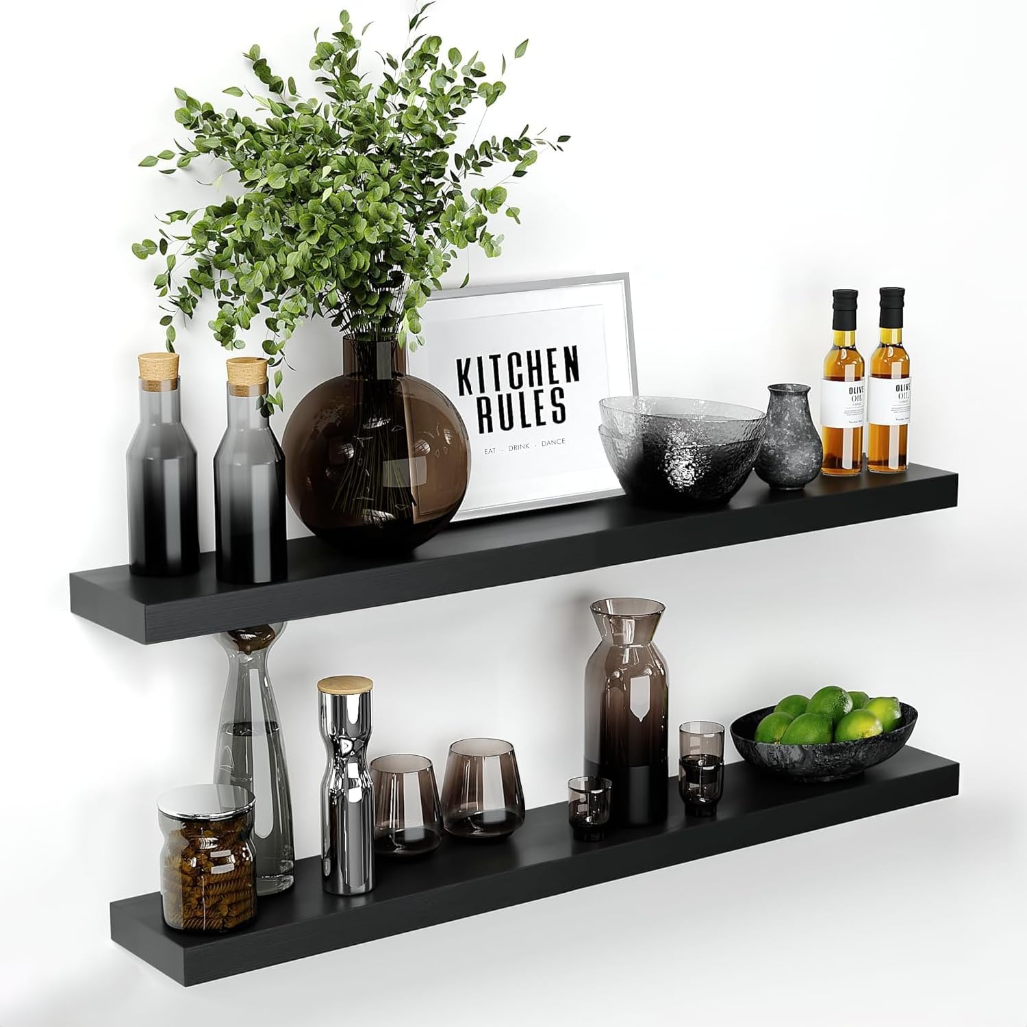 Homeforia Floating 60 inch Oak Shelves, High End Solid Real Wood 60inch Floating Shelf for Wall Mounted, Honey Oak Wooden 60in Large Floating Shelves, Heavy Duty Bracket, 60 X 6.5 X 1.75 in, Set of 2