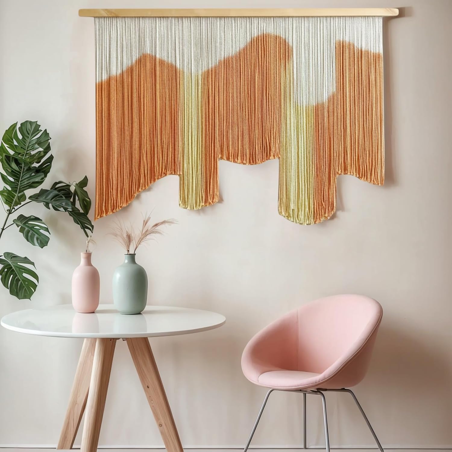 laddawan Extra Large Macrame Wall Hanging Dip-Dyed Tapestry Modern Wooden Home Wall Art For Living room Boho Handmade Wall Decor For Bedroom (Yellow)