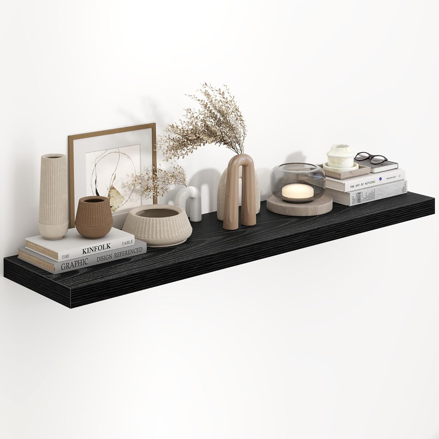 Fun Memories 36 Inch Long Floating Shelves for Wall, 9.3 Inch Deep Floating Shelf, 2 Packs Long Shelves for Bathroom, Living Room, Bedroom, Wall Mounted Storage Shelf for Books Decor, Rustic Brown