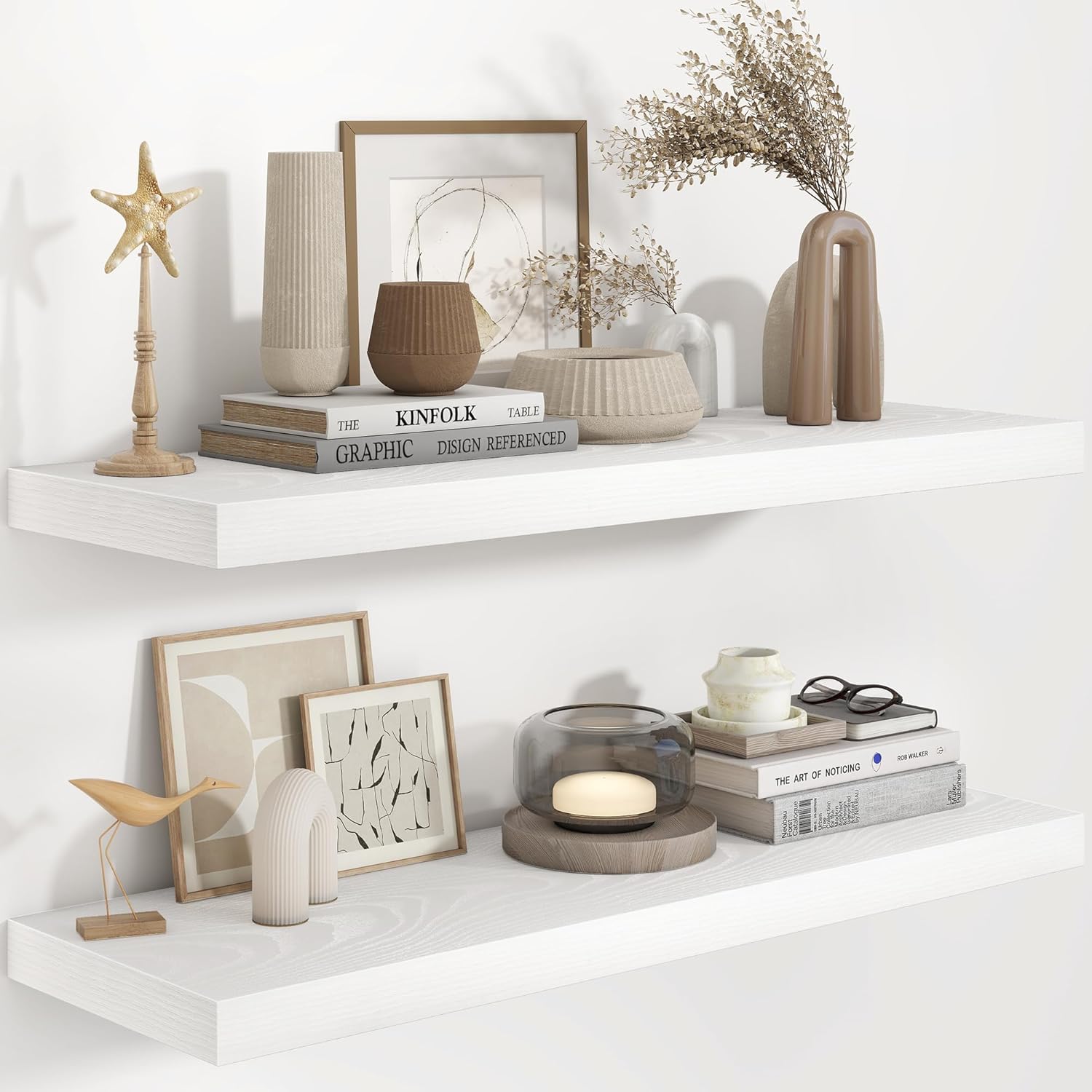 Fun Memories 36 Inch Long Floating Shelves for Wall, 9.3 Inch Deep Floating Shelf, 2 Packs Long Shelves for Bathroom, Living Room, Bedroom, Wall Mounted Storage Shelf for Books Decor, Rustic Brown