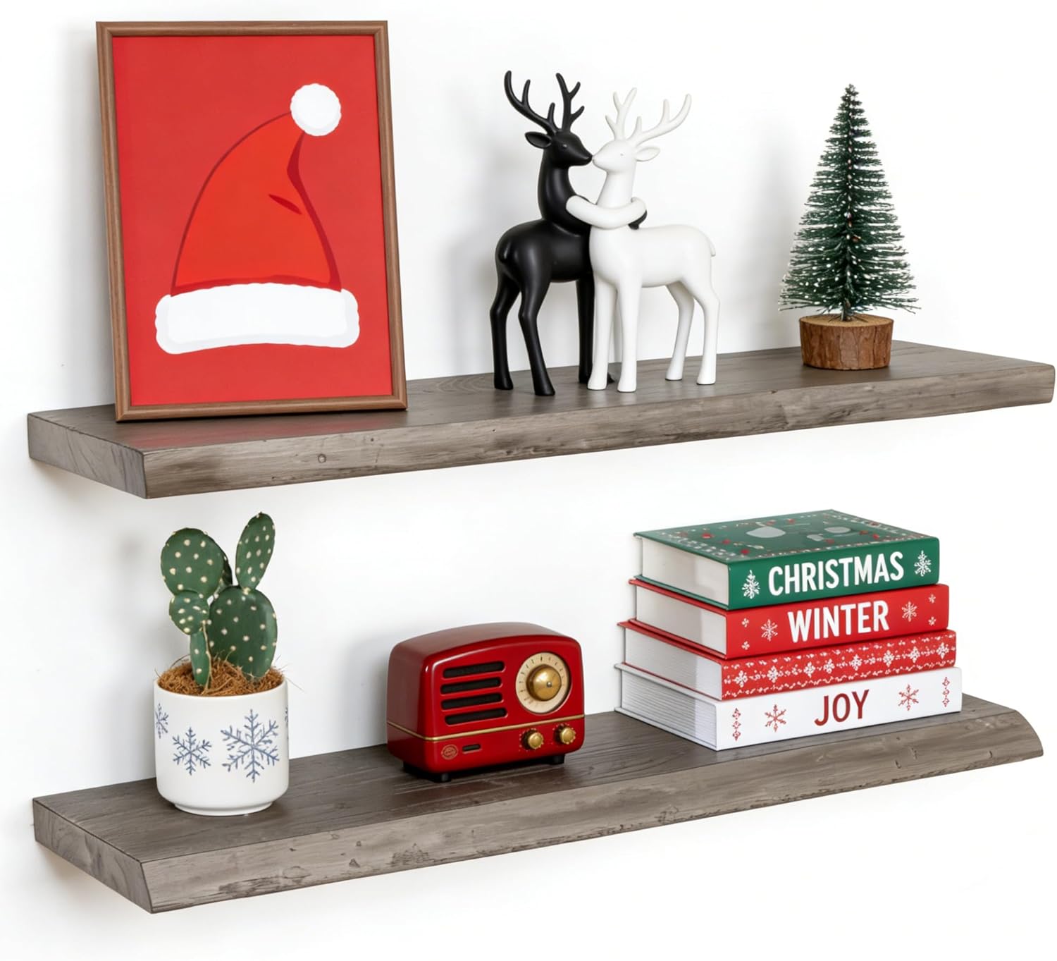 Floating Shelves for Wall, 36"x9.3" Rustic Solid Live-Edge Elm Wood Wall Shelves, Heavy-Duty Floating Shelves with Invisible Brackets, Set of 2 for Living Room, Bedroom, and Kitchen, Natural Finish