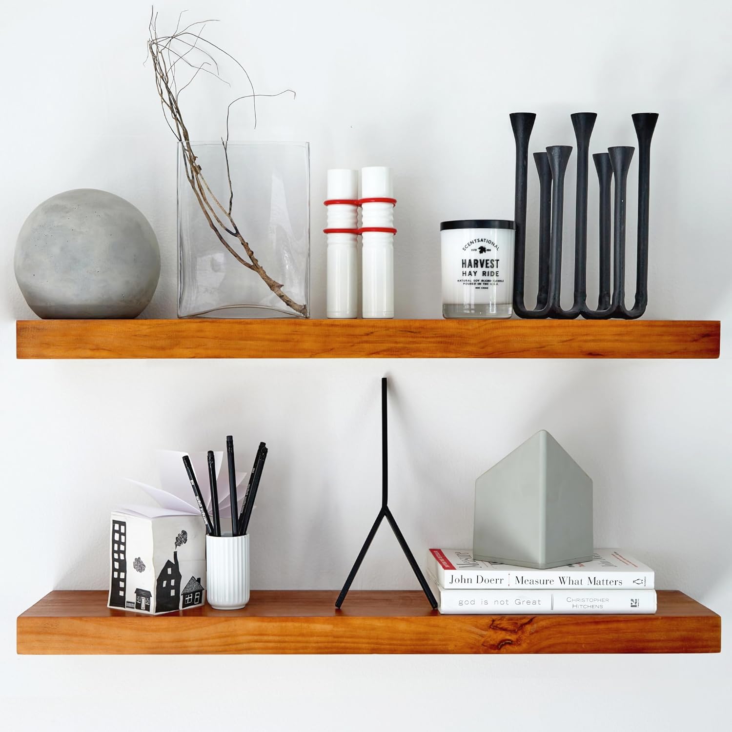 Homeforia Floating 60 inch Oak Shelves, High End Solid Real Wood 60inch Floating Shelf for Wall Mounted, Honey Oak Wooden 60in Large Floating Shelves, Heavy Duty Bracket, 60 X 6.5 X 1.75 in, Set of 2