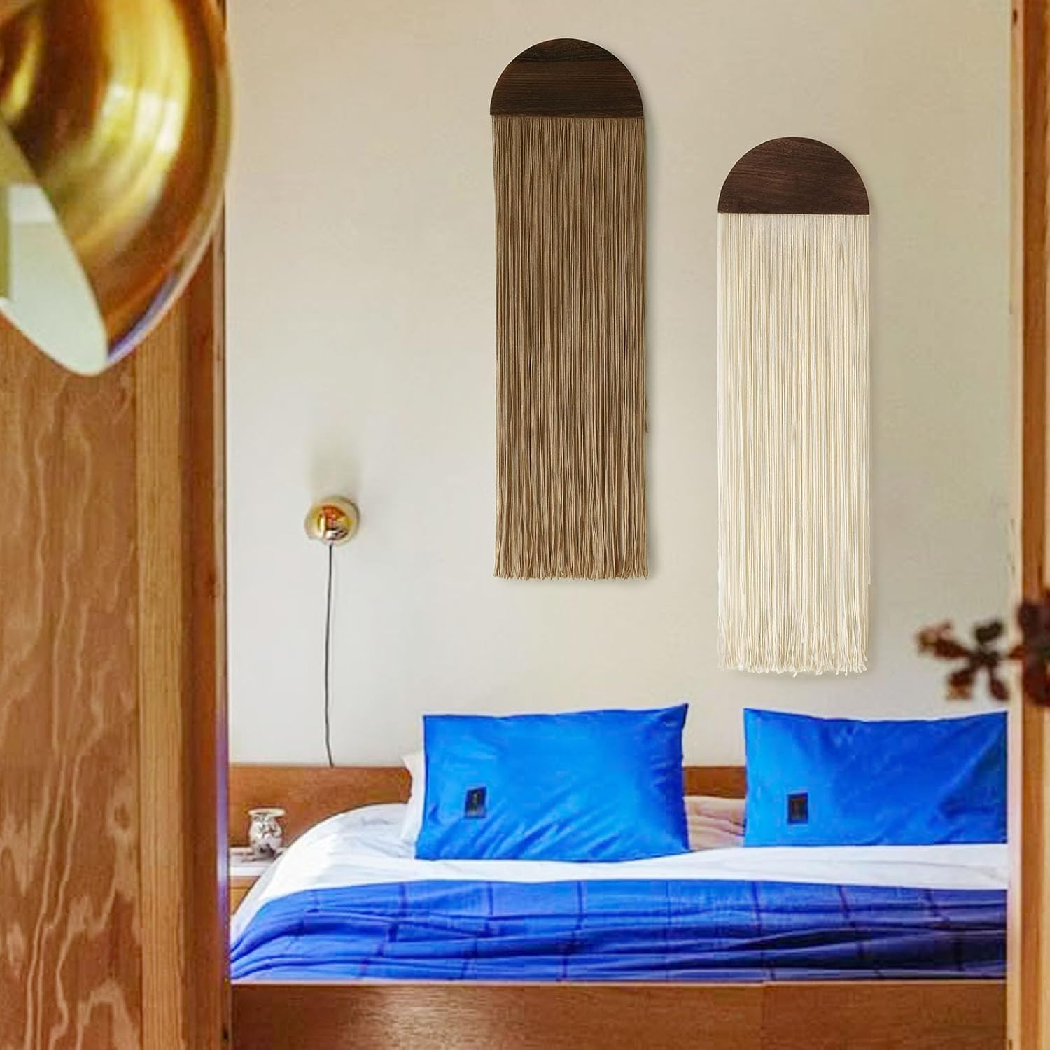 2 Pcs Macrame Wall Hanging Boho Wall Decor Handmade Macrame Art Tapestry Wedding Macrame Backdrop 13.7" W x 51" L for Living Room Bedroom Headboard Decor