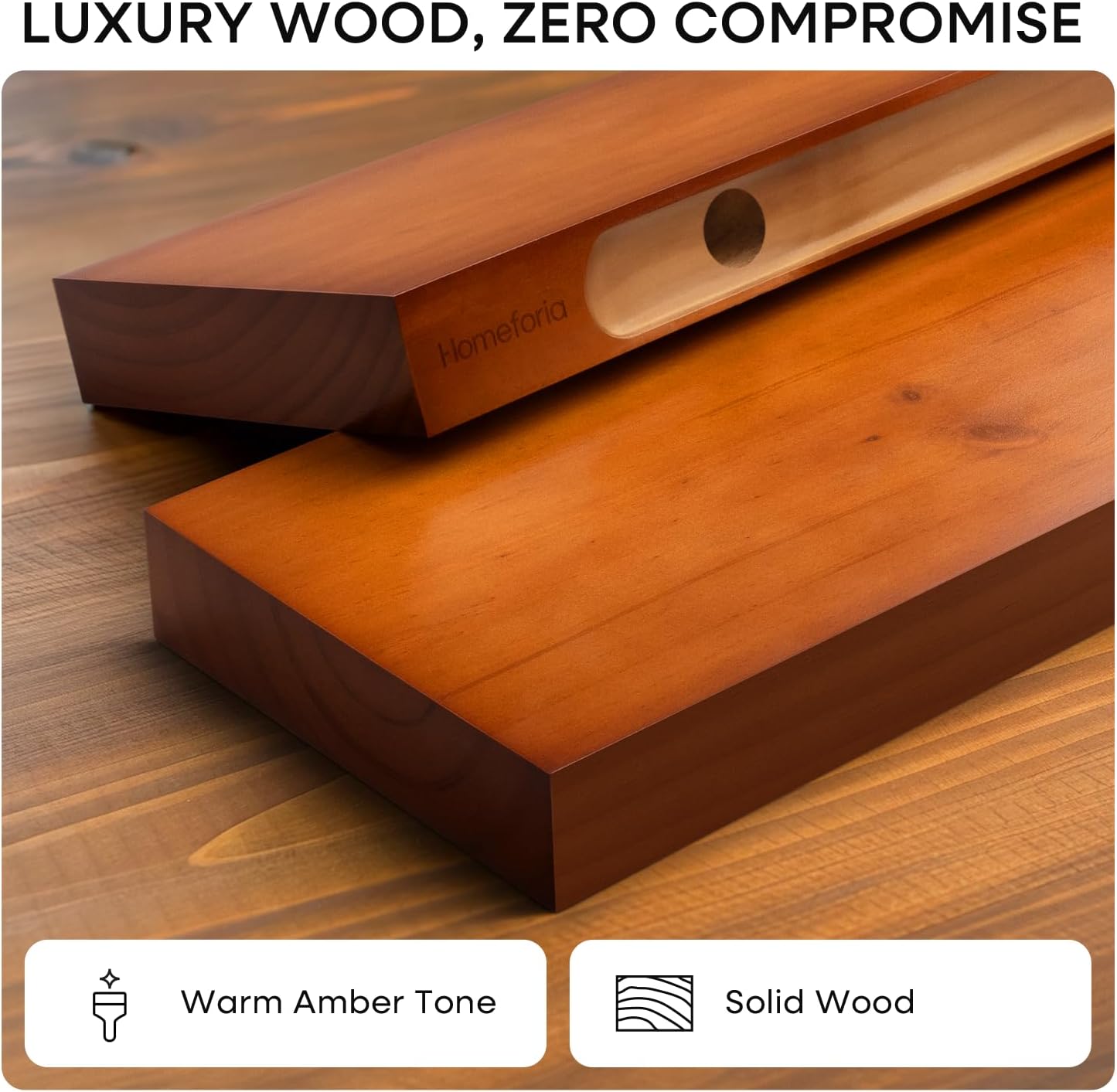 Homeforia Floating 60 inch Oak Shelves, High End Solid Real Wood 60inch Floating Shelf for Wall Mounted, Honey Oak Wooden 60in Large Floating Shelves, Heavy Duty Bracket, 60 X 6.5 X 1.75 in, Set of 2