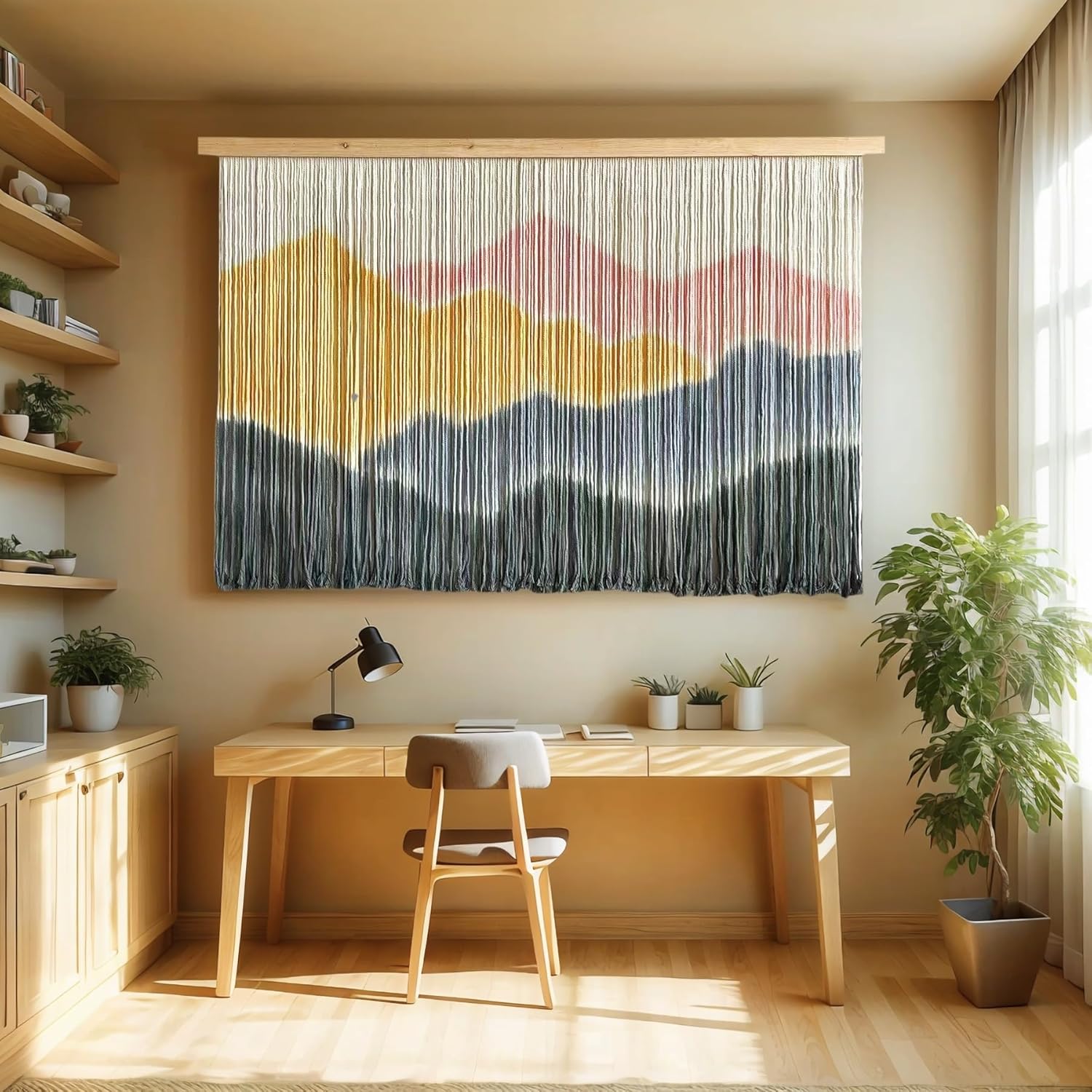 laddawan Extra Large Macrame Wall Hanging Dip-Dyed Tapestry Modern Wooden Home Wall Art For Living room Boho Handmade Wall Decor For Bedroom (Yellow)