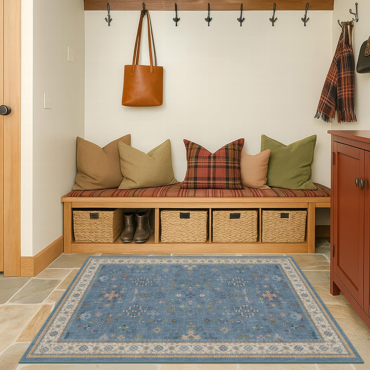 Black Farmhouse Washable 8x10 Area Rugs for Living Room, Bedroom, Dining Room Kitchen Table Rug for Under Table, Office, Dark Charcoal Tumble Stain Resistant Non-Slip Large Washable (8x10 Black/Multi)