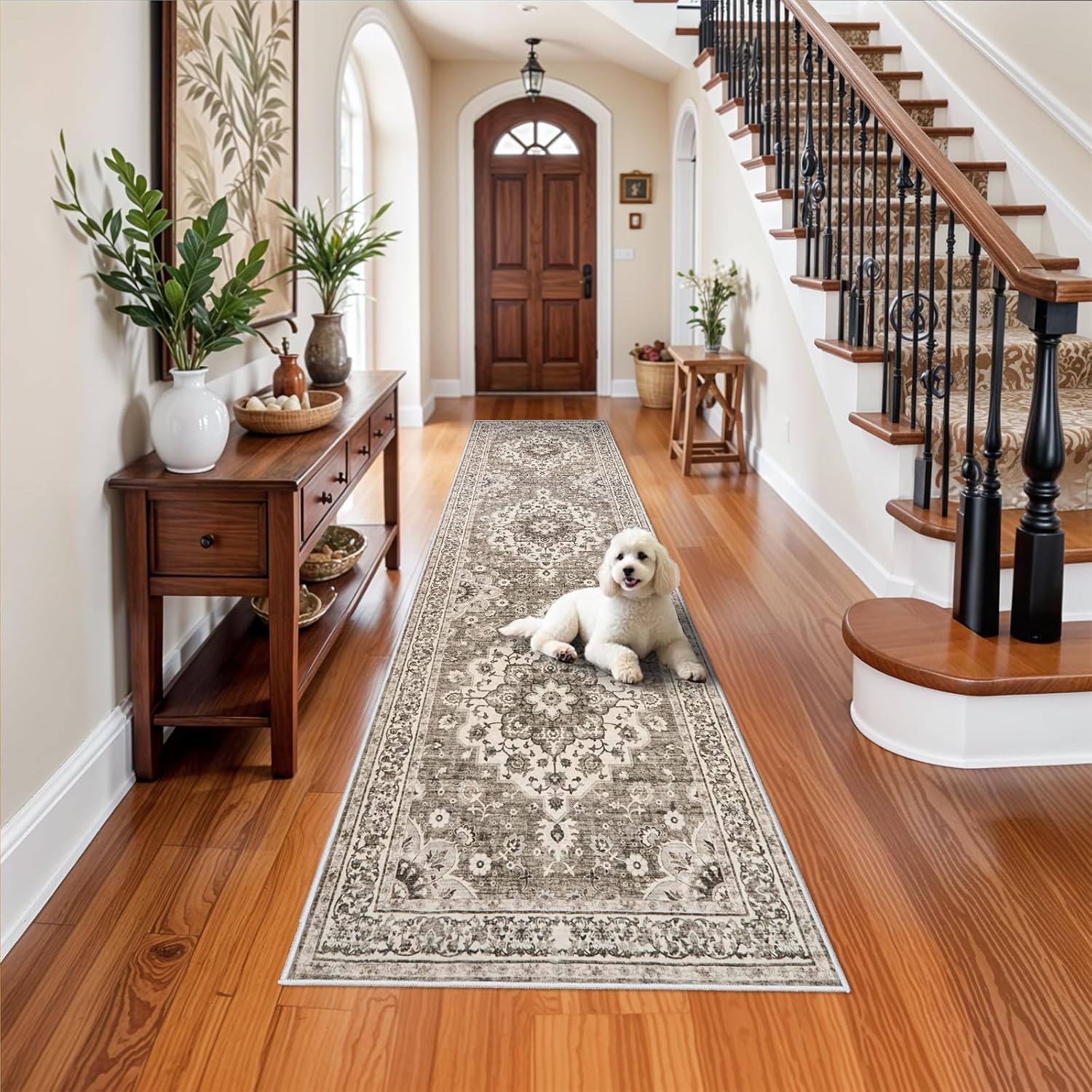 Washable Oriental Area Rug - 9x12 Rugs for Living Room Soft Carpet for Bedroom Waterproof Floral Distressed Indoor Stain Resistant Non-Shedding Floor Carpets (Green, 9x12)