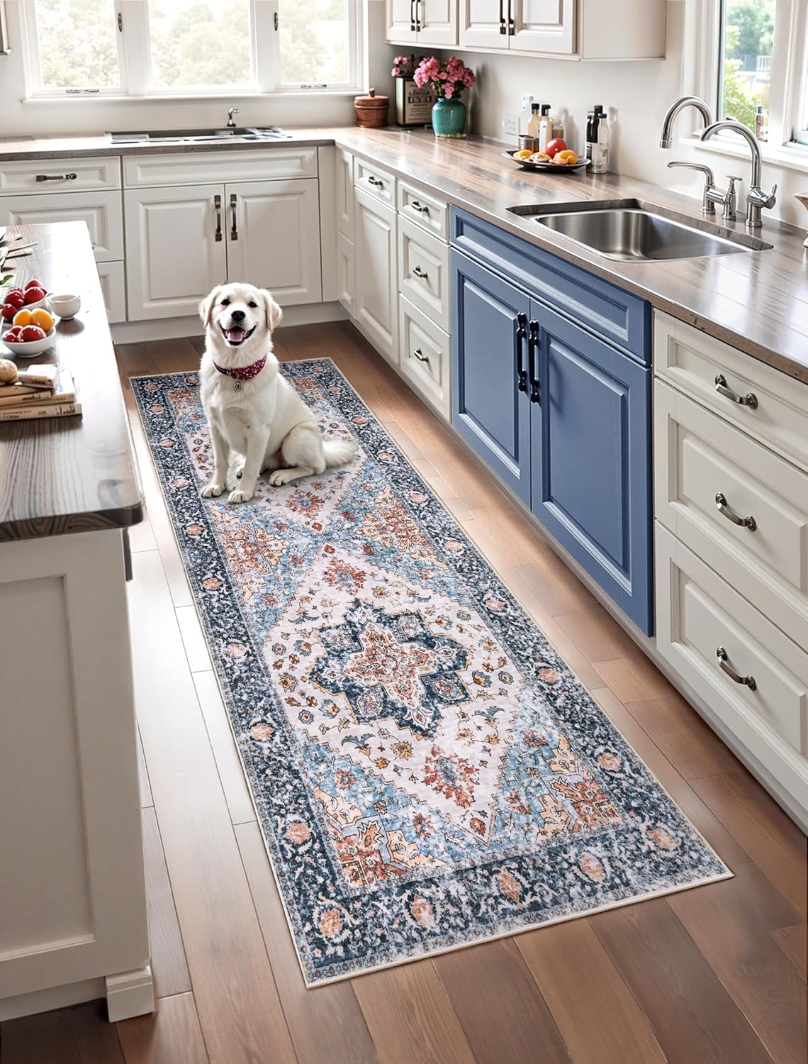 SERISSA Washable Rugs 8x10 Area Rugs, Large Non-Slip Boho Living Room Rust Rug, Ultra Soft Vintage Print Distressed Oriental Tribal Farmhouse Carpet for Dining Room Bedroom Dorm Office Home Decor