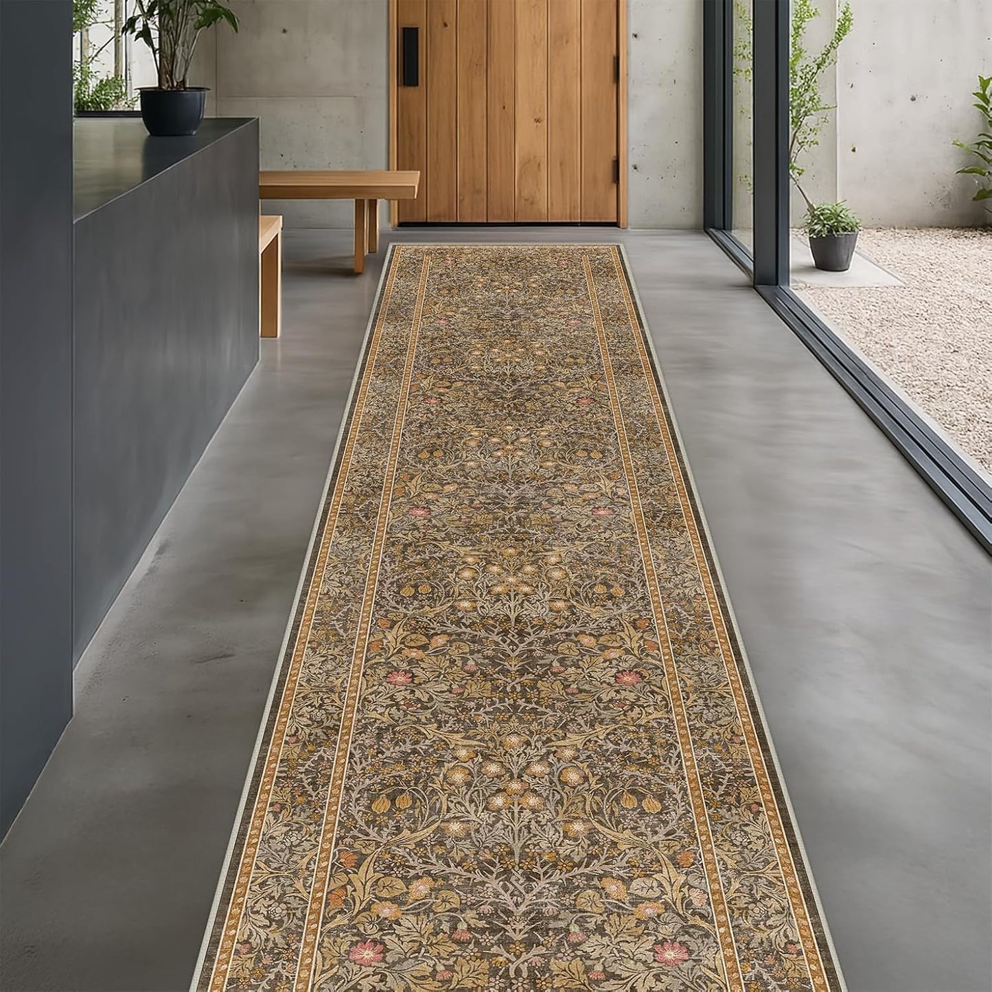 Vintage Dark Green Living Room Rug, 8x10 Washable Area Rugs for Dining Room Under Kitchen Table, Bedroom, Oriental Low Pile Stain Resistant Non-Slip Large Carpet (8x10 Dark Green)