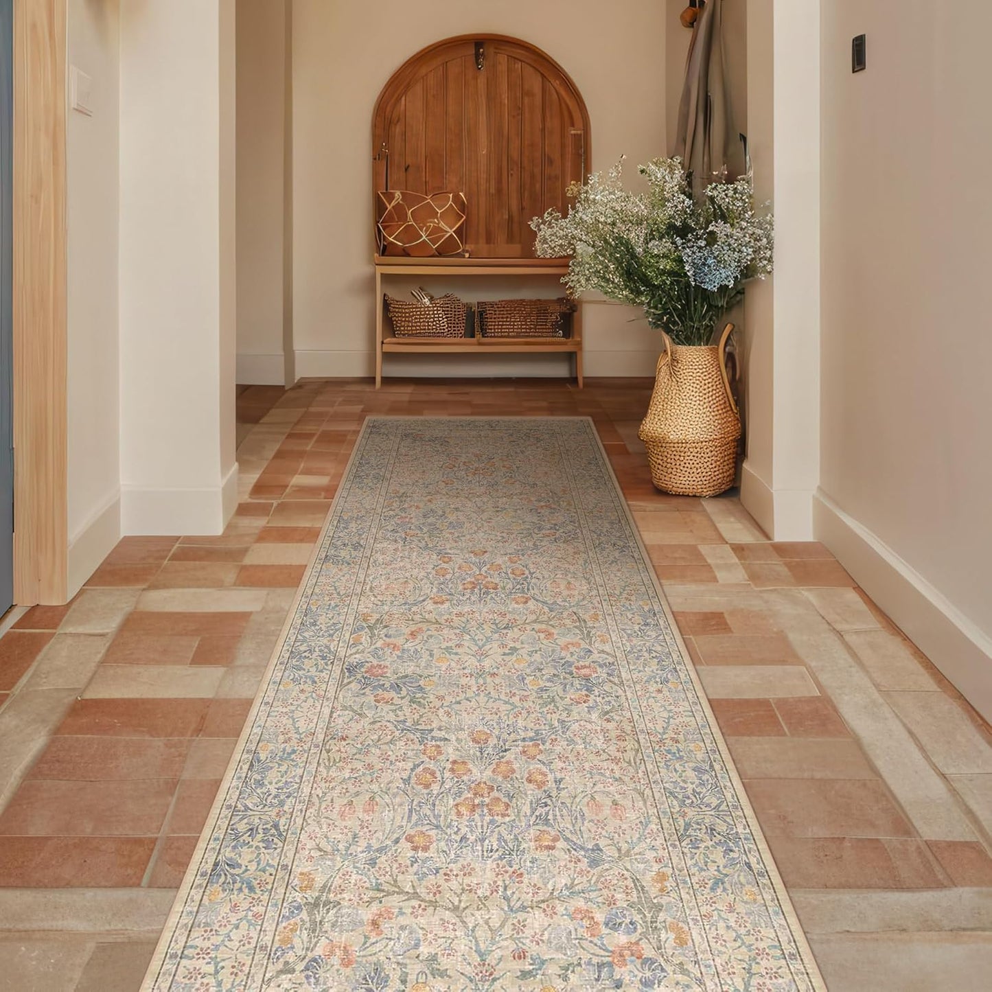 Vintage Dark Green Living Room Rug, 8x10 Washable Area Rugs for Dining Room Under Kitchen Table, Bedroom, Oriental Low Pile Stain Resistant Non-Slip Large Carpet (8x10 Dark Green)