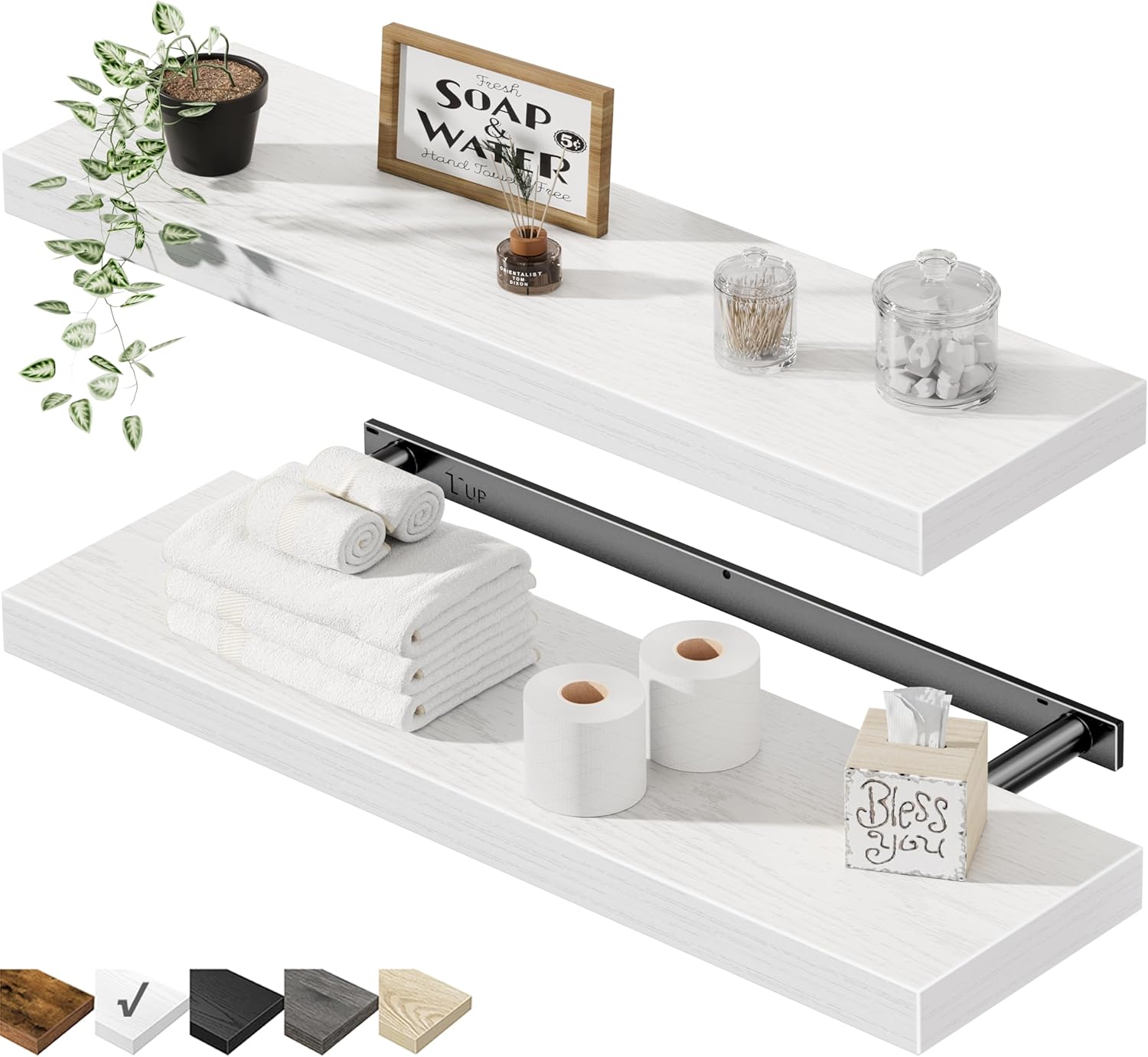 QEEIG Floating Shelves for Wall 35.4" Long - Wall Mounted Shelf Bathroom Kitchen Living Room Bedroom Farmhouse Home Decor Display Bookshelf Large 35.4 x 9.3 inch Set of 2, Rustic Brown (008-90BN)