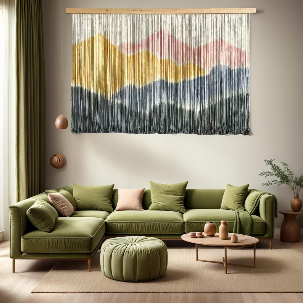 laddawan Extra Large Macrame Wall Hanging Dip-Dyed Tapestry Modern Wooden Home Wall Art For Living room Boho Handmade Wall Decor For Bedroom (Yellow)