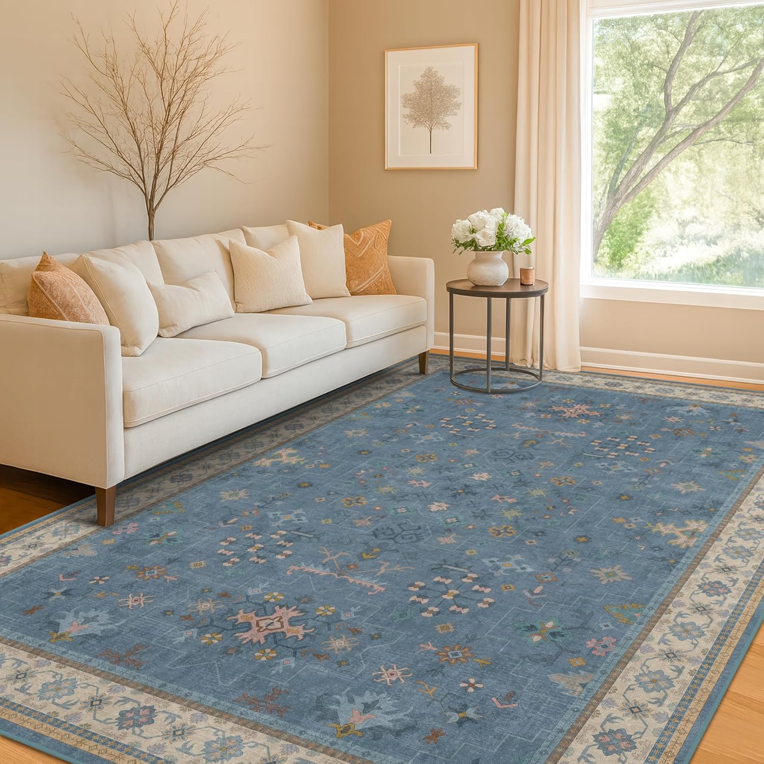 Black Farmhouse Washable 8x10 Area Rugs for Living Room, Bedroom, Dining Room Kitchen Table Rug for Under Table, Office, Dark Charcoal Tumble Stain Resistant Non-Slip Large Washable (8x10 Black/Multi)