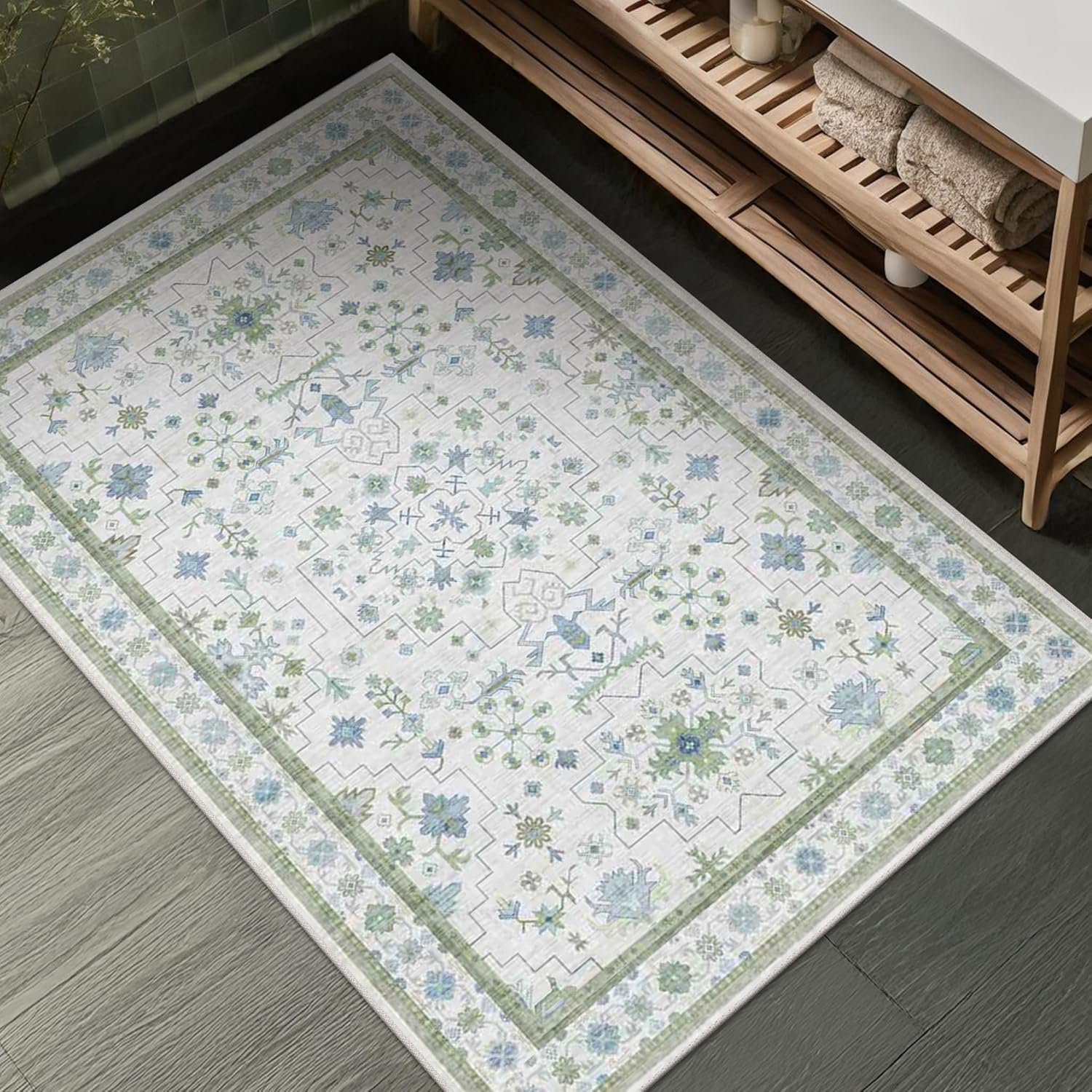 Black Farmhouse Washable 8x10 Area Rugs for Living Room, Bedroom, Dining Room Kitchen Table Rug for Under Table, Office, Dark Charcoal Tumble Stain Resistant Non-Slip Large Washable (8x10 Black/Multi)