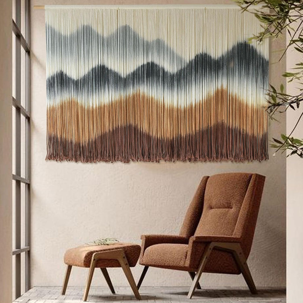 IOWER Macrame Wall Hanging Mountain Wall Art Dip-Dyed Macrame Wall Decor Modern Wall Decor Fiber Wall Art Craftsmanship 57" Wx35 L