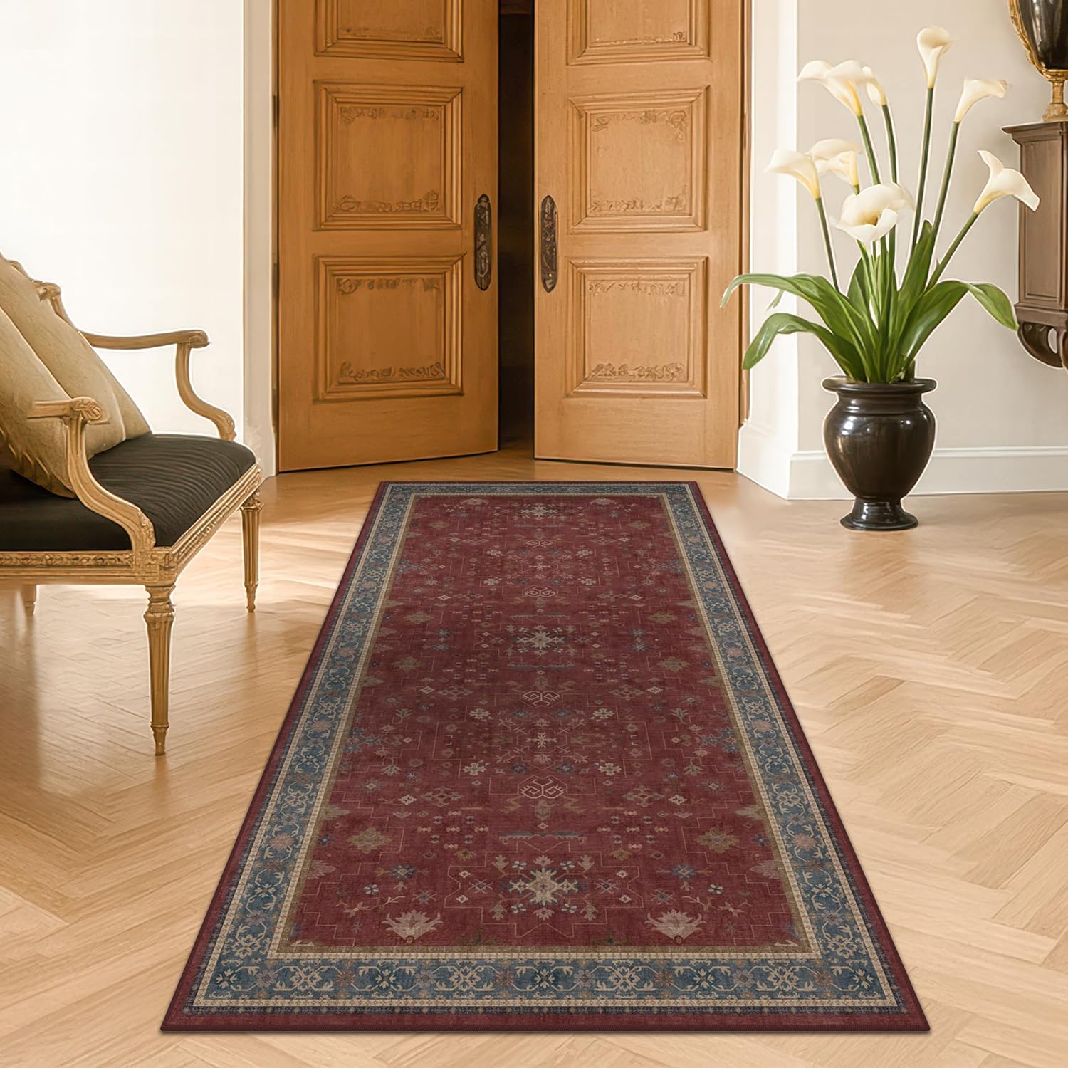 Black Farmhouse Washable 8x10 Area Rugs for Living Room, Bedroom, Dining Room Kitchen Table Rug for Under Table, Office, Dark Charcoal Tumble Stain Resistant Non-Slip Large Washable (8x10 Black/Multi)