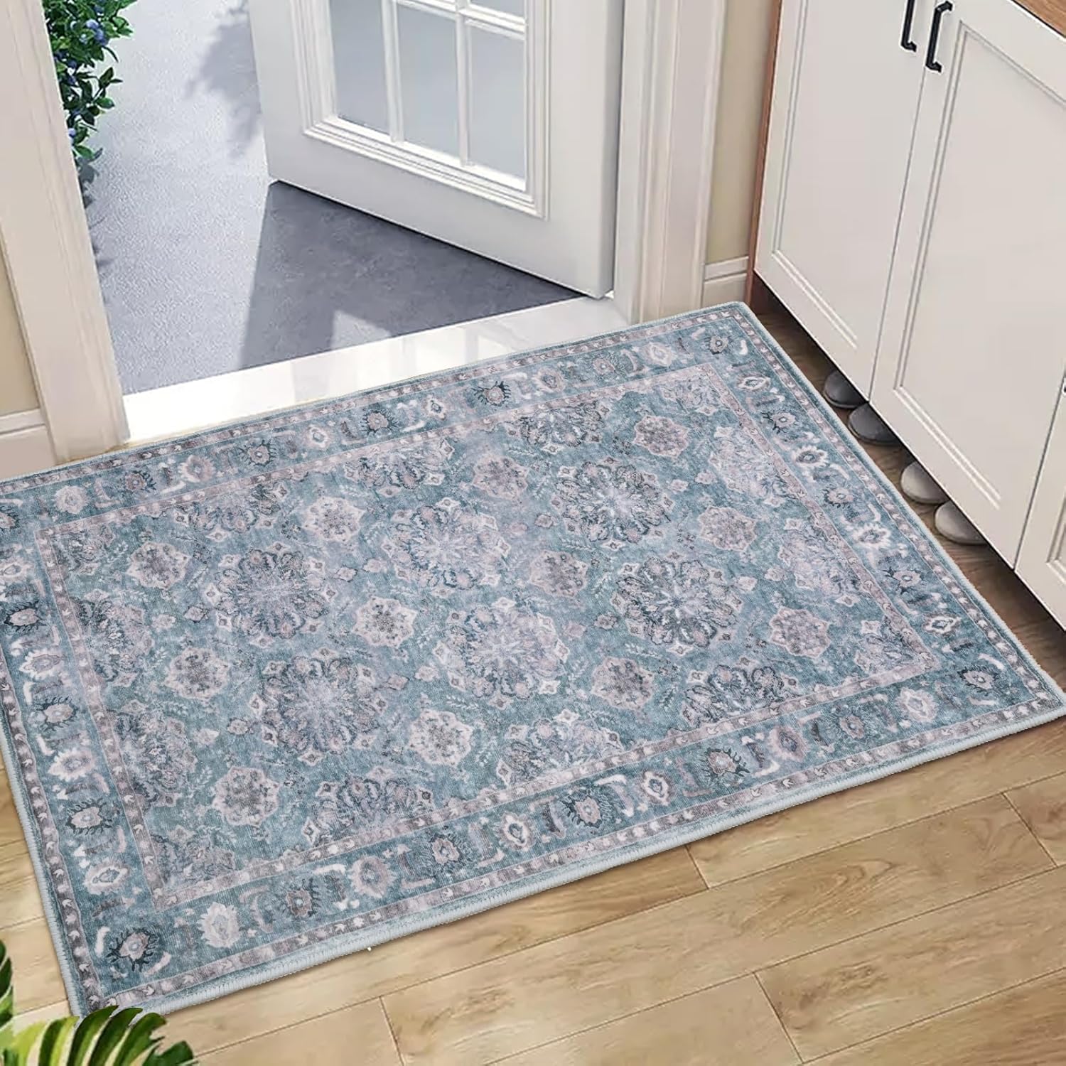 SERISSA Washable Rugs 8x10 Area Rugs, Large Non-Slip Boho Living Room Rust Rug, Ultra Soft Vintage Print Distressed Oriental Tribal Farmhouse Carpet for Dining Room Bedroom Dorm Office Home Decor