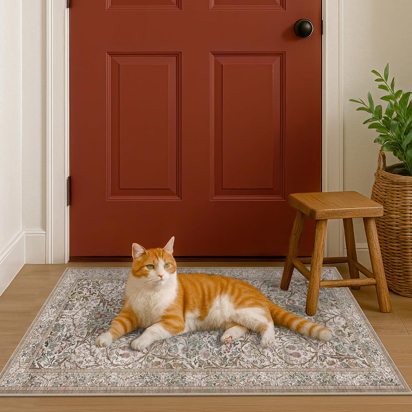 Vintage Dark Green Living Room Rug, 8x10 Washable Area Rugs for Dining Room Under Kitchen Table, Bedroom, Oriental Low Pile Stain Resistant Non-Slip Large Carpet (8x10 Dark Green)