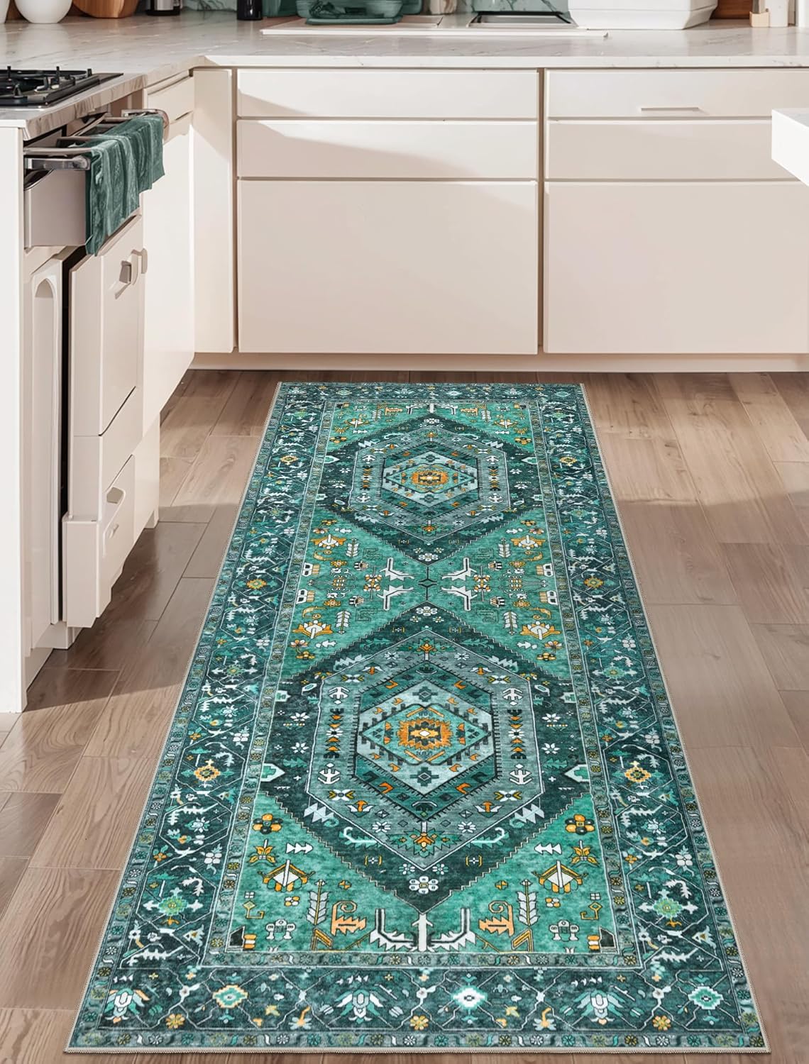 SERISSA Washable Rugs 8x10 Area Rugs, Large Non-Slip Boho Living Room Rust Rug, Ultra Soft Vintage Print Distressed Oriental Tribal Farmhouse Carpet for Dining Room Bedroom Dorm Office Home Decor