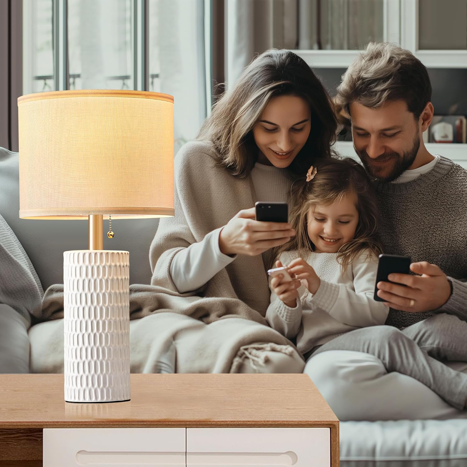 20" Small Bedside Table Lamps for Bedroom Set of 2, Modern Lamps for Night Stands, Farmhouse Table Lamps for Living Room, Home Office and Hallways,White