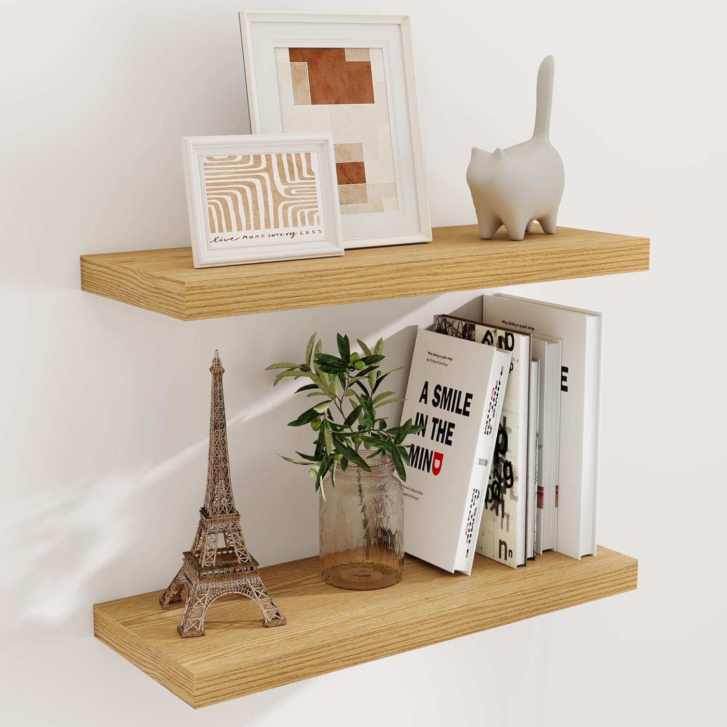 Fun Memories 36 Inch Long Floating Shelves for Wall, 9.3 Inch Deep Floating Shelf, 2 Packs Long Shelves for Bathroom, Living Room, Bedroom, Wall Mounted Storage Shelf for Books Decor, Rustic Brown