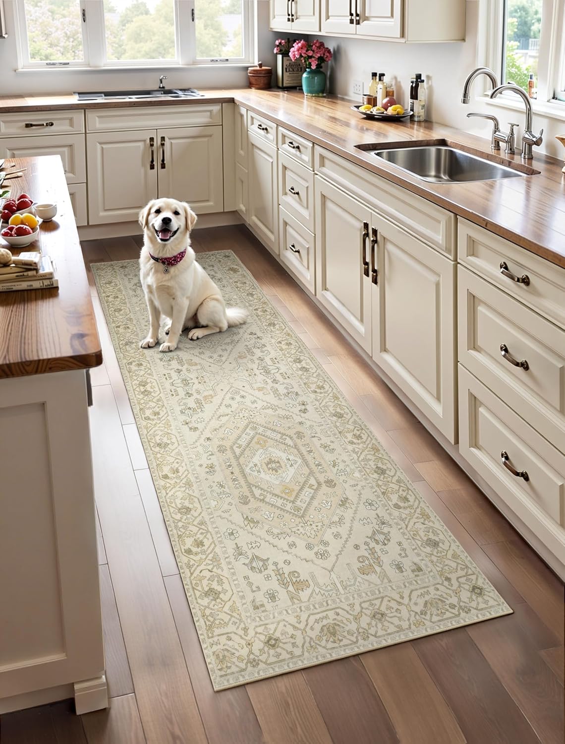 SERISSA Washable Rugs 8x10 Area Rugs, Large Non-Slip Boho Living Room Rust Rug, Ultra Soft Vintage Print Distressed Oriental Tribal Farmhouse Carpet for Dining Room Bedroom Dorm Office Home Decor