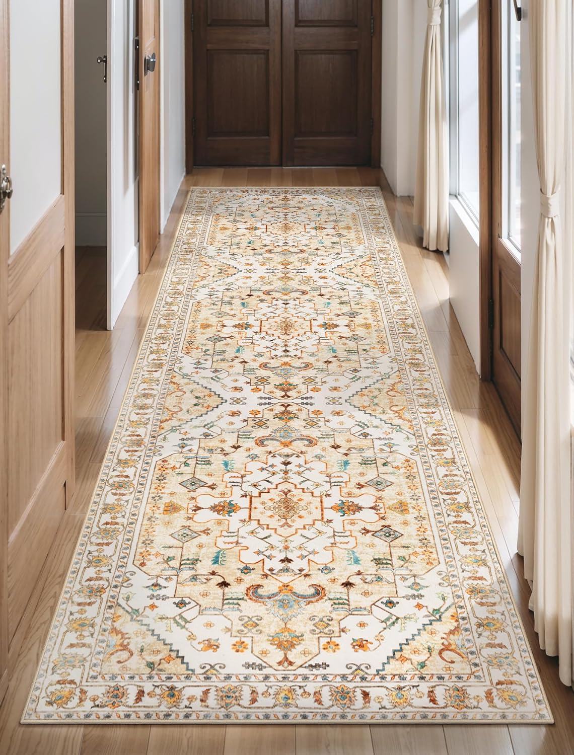 SERISSA Washable Rugs 8x10 Area Rugs, Large Non-Slip Boho Living Room Rust Rug, Ultra Soft Vintage Print Distressed Oriental Tribal Farmhouse Carpet for Dining Room Bedroom Dorm Office Home Decor