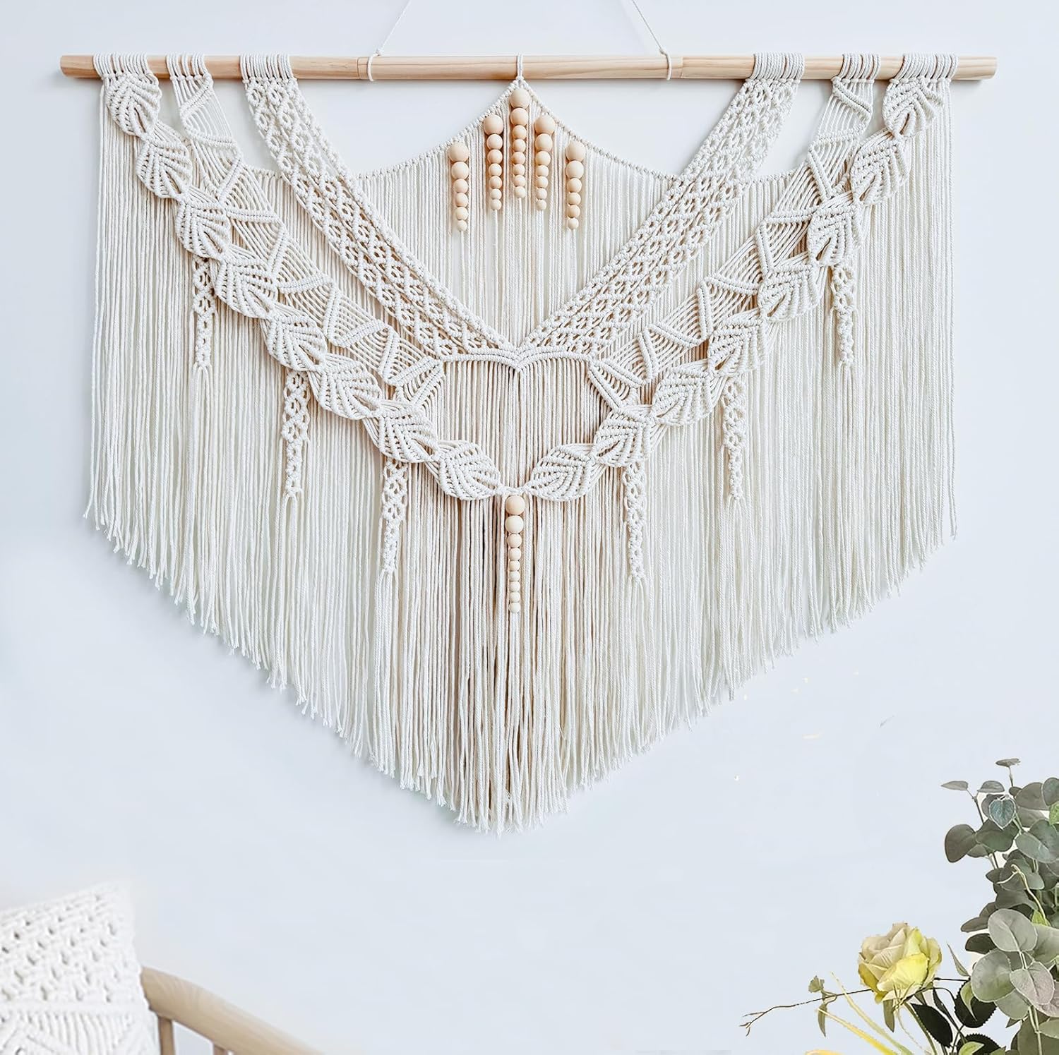 Achart Macrame Wall Hanging Large- Boho Wall Decor- large wall art- Wall Decor Living Room- Macrame Tapestry Boho Decor for Bedroom (Beige-Fringe)