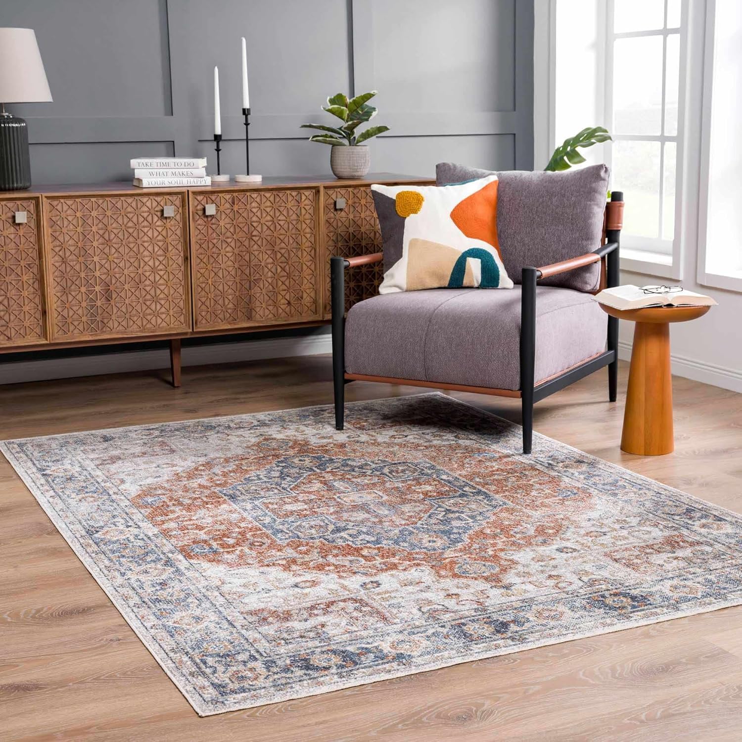 Hauteloom Akram Boho Oriental Medallion Extra Large Area Rug -Traditional Floral Carpet for Living Room, Bedroom, Dining Room - Machine Washable - Gray, Charcoal, Cream - 9'2" x 12' (9x12 Area Rug)