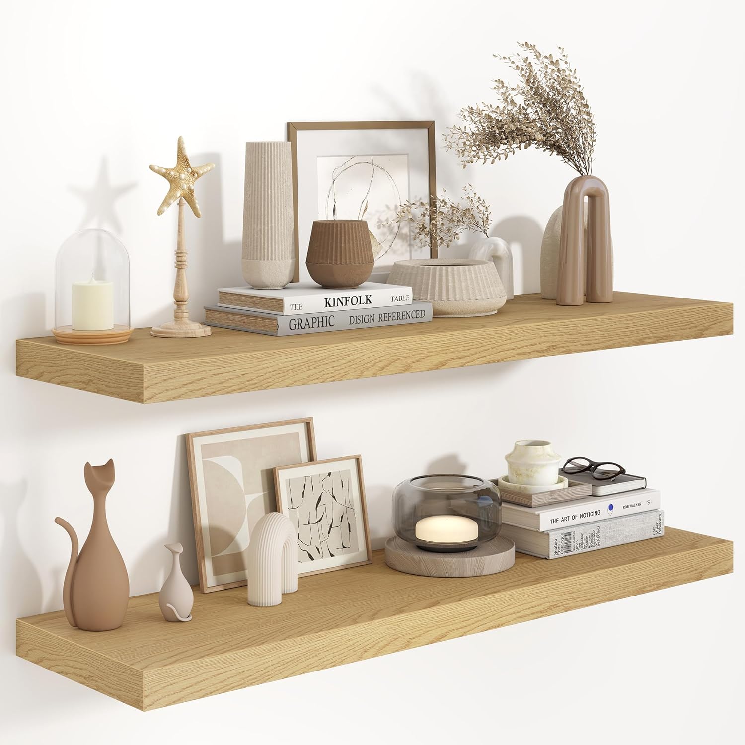 Fun Memories 36 Inch Long Floating Shelves for Wall, 9.3 Inch Deep Floating Shelf, 2 Packs Long Shelves for Bathroom, Living Room, Bedroom, Wall Mounted Storage Shelf for Books Decor, Rustic Brown