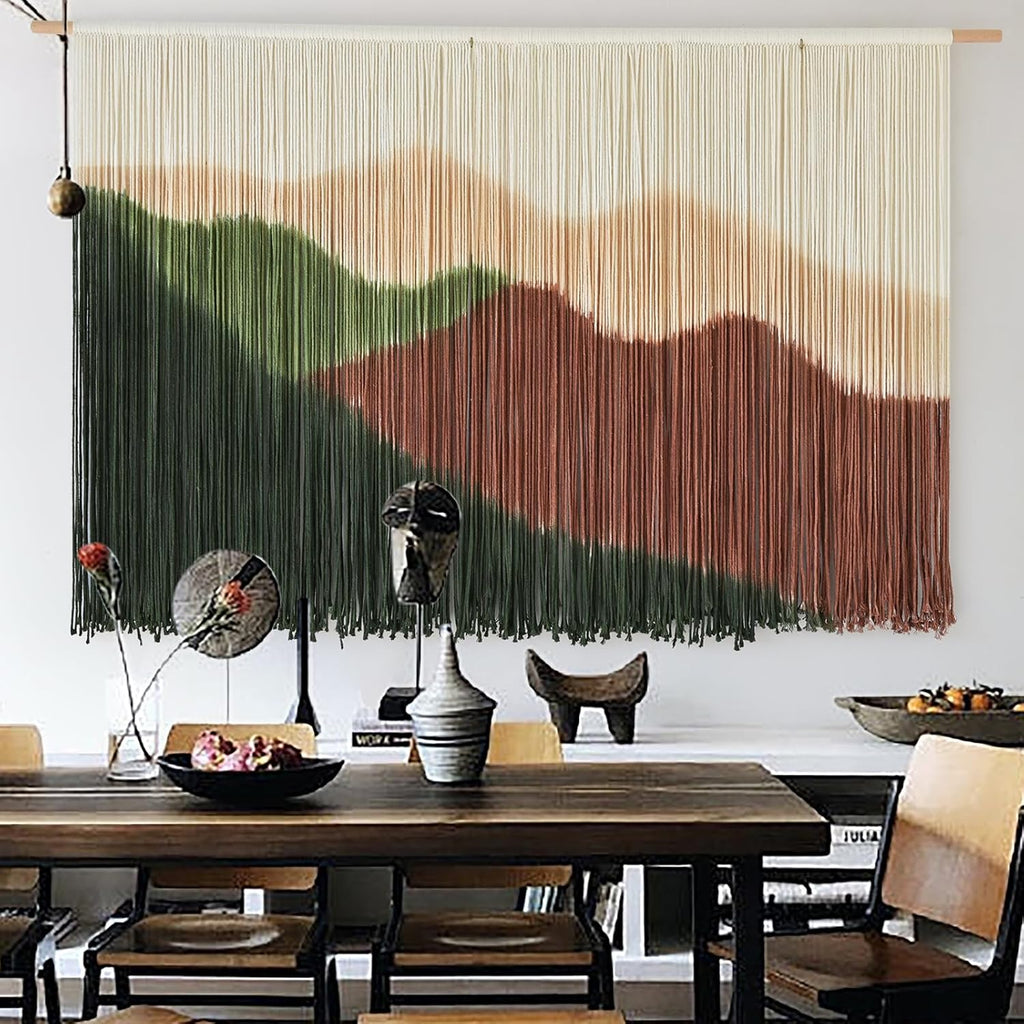 IOWER Macrame Wall Hanging Mountain Wall Art Dip-Dyed Macrame Wall Decor Modern Wall Decor Fiber Wall Art Craftsmanship 57" Wx35 L