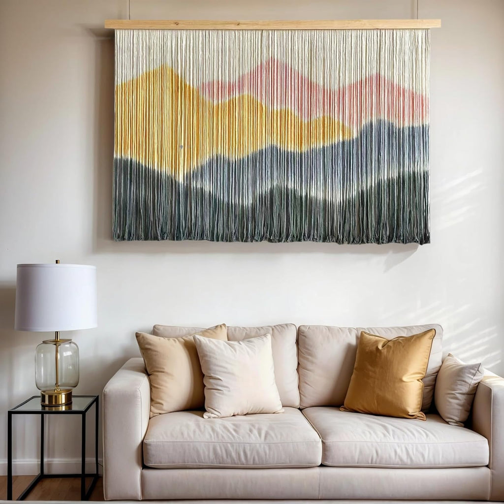 laddawan Extra Large Macrame Wall Hanging Dip-Dyed Tapestry Modern Wooden Home Wall Art For Living room Boho Handmade Wall Decor For Bedroom (Yellow)