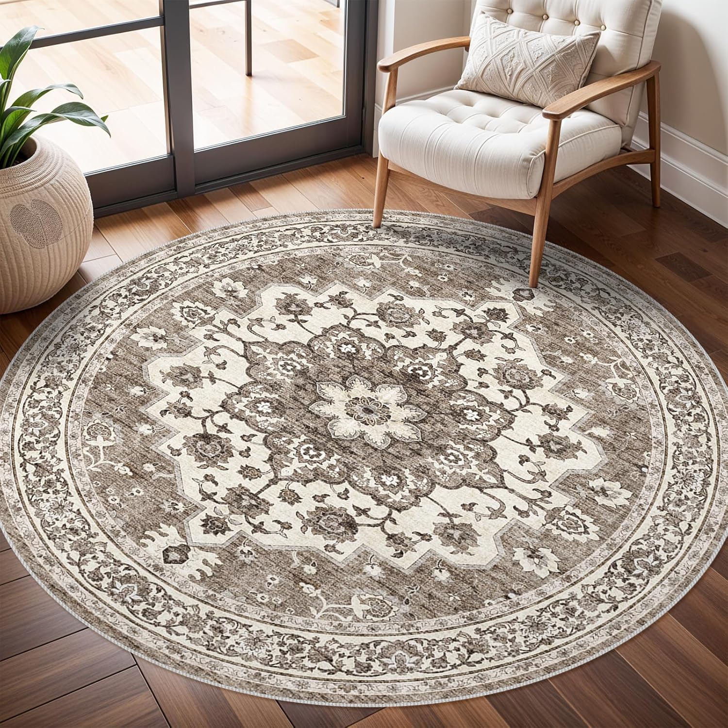 Washable Oriental Area Rug - 9x12 Rugs for Living Room Soft Carpet for Bedroom Waterproof Floral Distressed Indoor Stain Resistant Non-Shedding Floor Carpets (Green, 9x12)