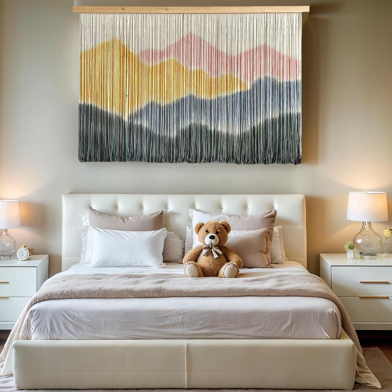 laddawan Extra Large Macrame Wall Hanging Dip-Dyed Tapestry Modern Wooden Home Wall Art For Living room Boho Handmade Wall Decor For Bedroom (Yellow)