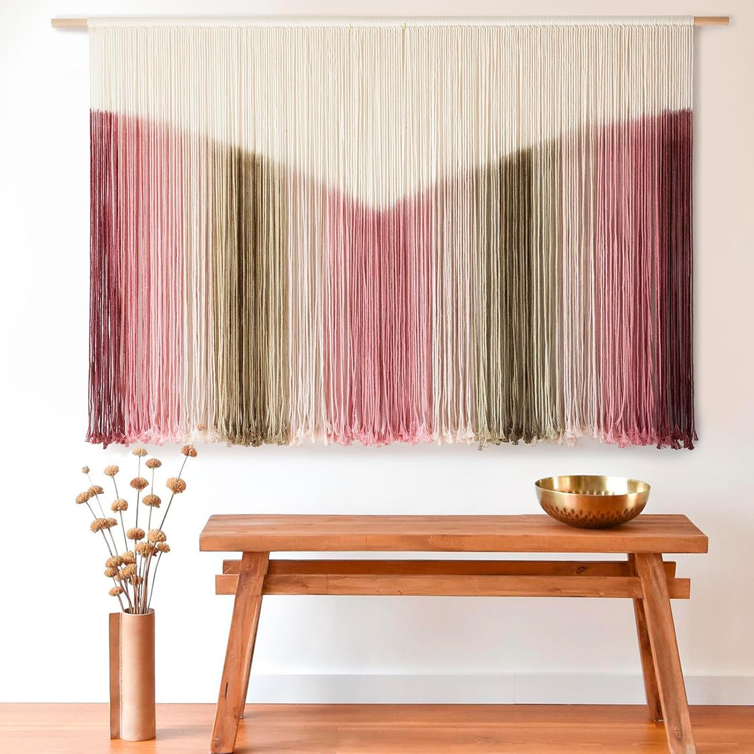 IOWER Macrame Wall Hanging Mountain Wall Art Dip-Dyed Macrame Wall Decor Modern Wall Decor Fiber Wall Art Craftsmanship 57" Wx35 L