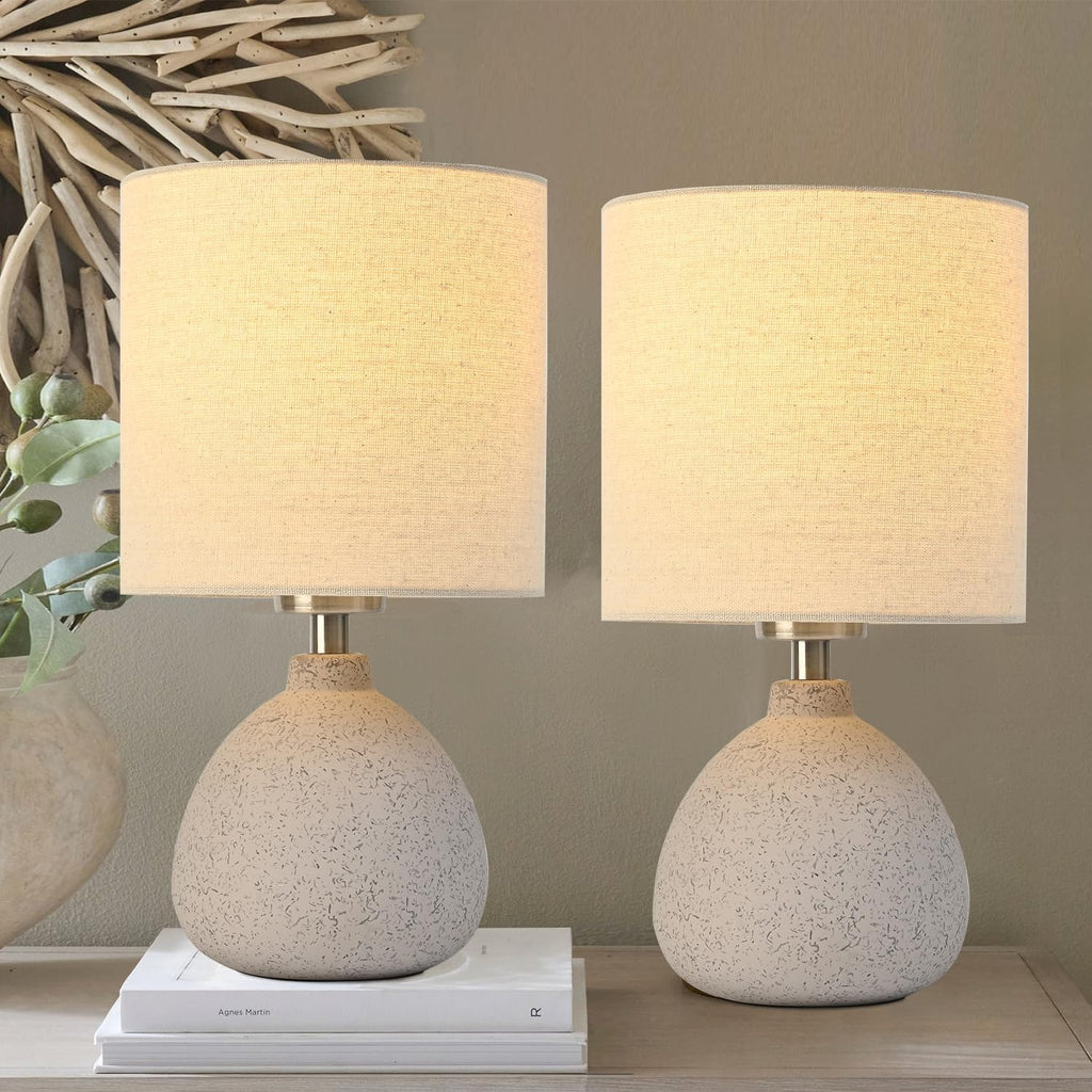 Set of 2 Ceramic Table Lamp for Bedroom, Small Table Lamp White Farmhouse Rustic Lamp Set Bedside Table Lamps for Nightstand Side Table Lamps for Living Room, 13.7IN