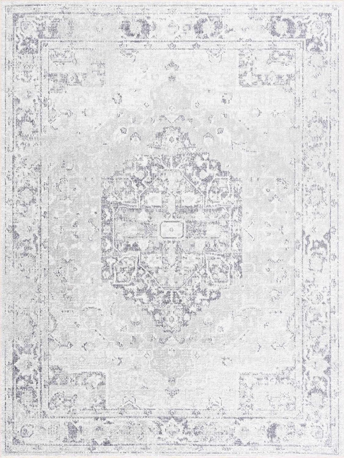 Hauteloom Akram Boho Oriental Medallion Extra Large Area Rug -Traditional Floral Carpet for Living Room, Bedroom, Dining Room - Machine Washable - Gray, Charcoal, Cream - 9'2" x 12' (9x12 Area Rug)