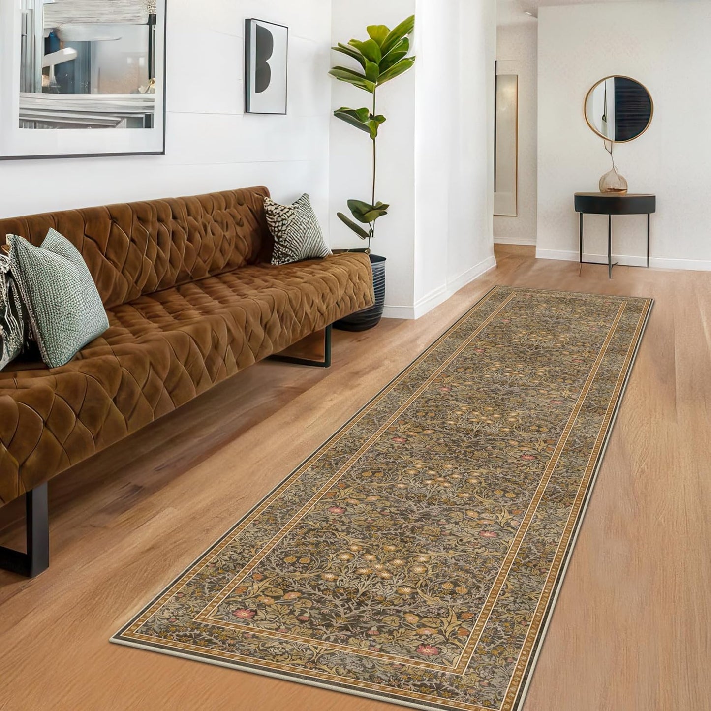 Vintage Dark Green Living Room Rug, 8x10 Washable Area Rugs for Dining Room Under Kitchen Table, Bedroom, Oriental Low Pile Stain Resistant Non-Slip Large Carpet (8x10 Dark Green)