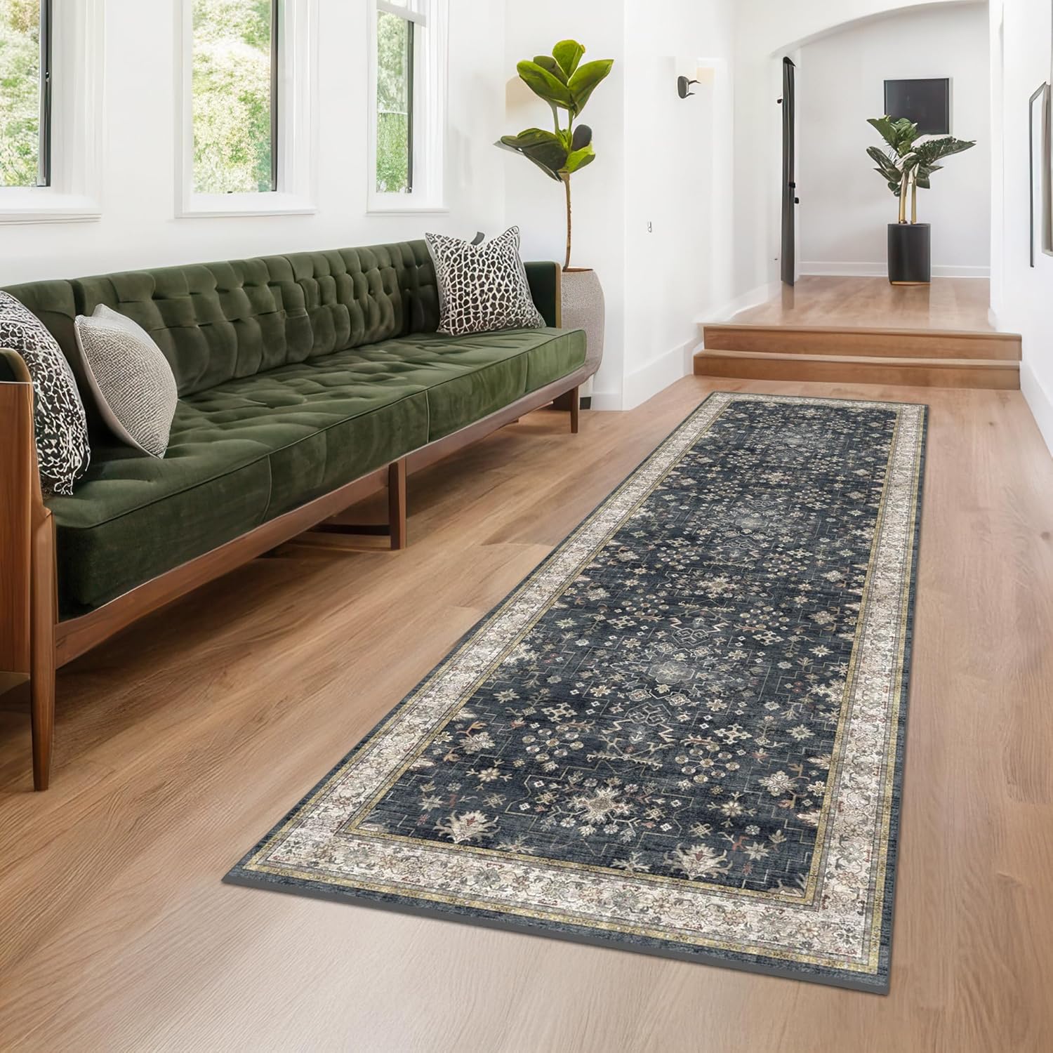 Black Farmhouse Washable 8x10 Area Rugs for Living Room, Bedroom, Dining Room Kitchen Table Rug for Under Table, Office, Dark Charcoal Tumble Stain Resistant Non-Slip Large Washable (8x10 Black/Multi)