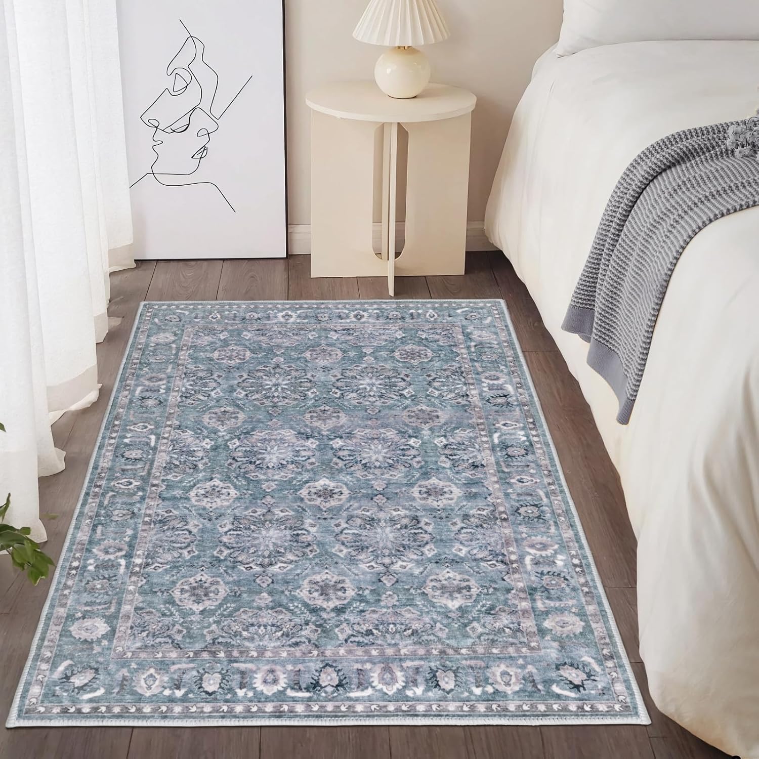 SERISSA Washable Rugs 8x10 Area Rugs, Large Non-Slip Boho Living Room Rust Rug, Ultra Soft Vintage Print Distressed Oriental Tribal Farmhouse Carpet for Dining Room Bedroom Dorm Office Home Decor