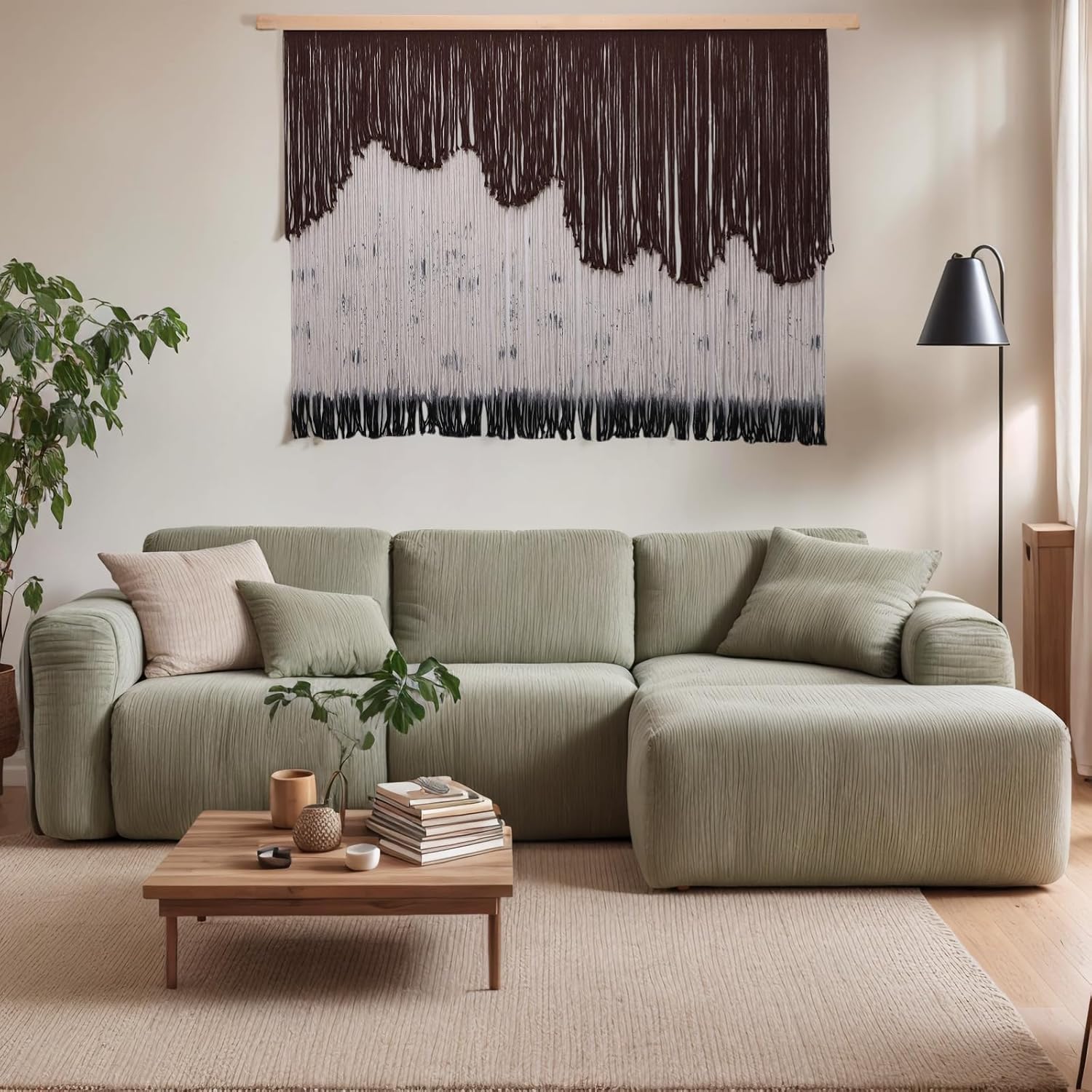 laddawan Extra Large Macrame Wall Hanging Dip-Dyed Tapestry Modern Wooden Home Wall Art For Living room Boho Handmade Wall Decor For Bedroom (Yellow)