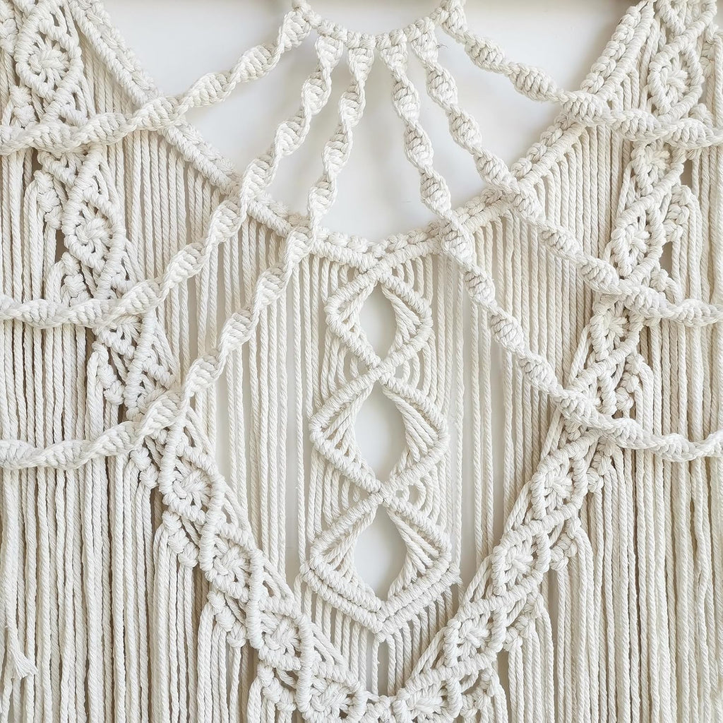 Achart Macrame Wall Hanging Large- Boho Wall Decor- large wall art- Wall Decor Living Room- Macrame Tapestry Boho Decor for Bedroom (Beige-Fringe)