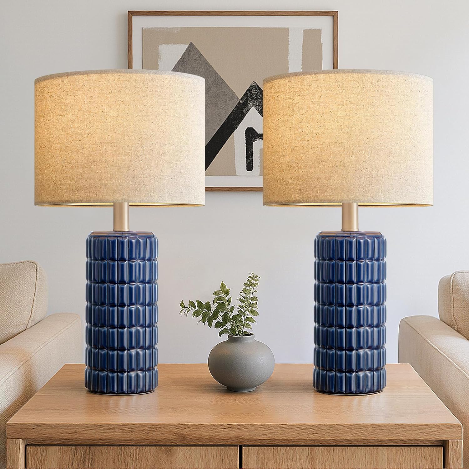 23" Modern Ceramic Table Lamps Set of 2 - Table Lamps for Living room, Farmhouse Bedside Night Stands Lamp for Bedroom, White Boho Nightstand Lamps Set of 2, Desk Lamp for End Table Home Decor