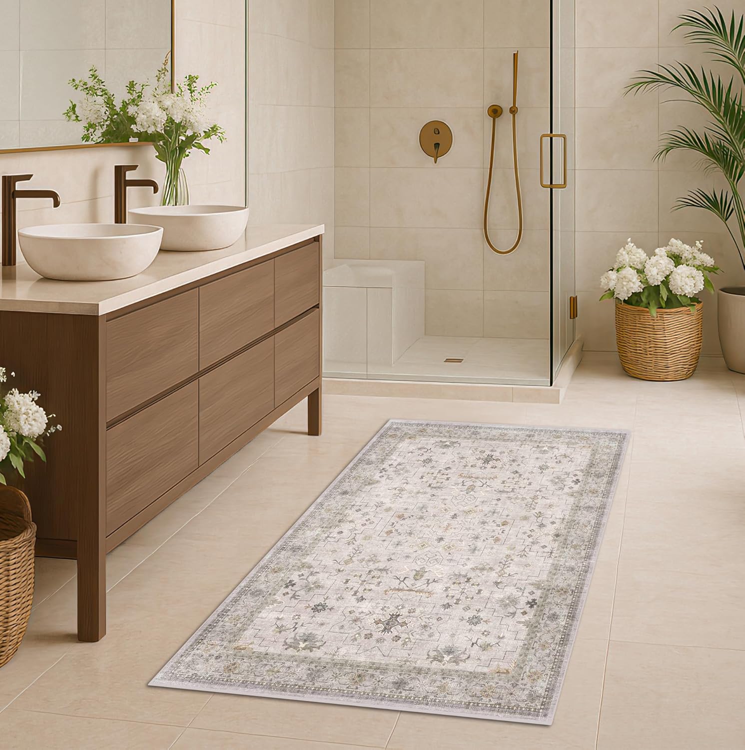 Black Farmhouse Washable 8x10 Area Rugs for Living Room, Bedroom, Dining Room Kitchen Table Rug for Under Table, Office, Dark Charcoal Tumble Stain Resistant Non-Slip Large Washable (8x10 Black/Multi)