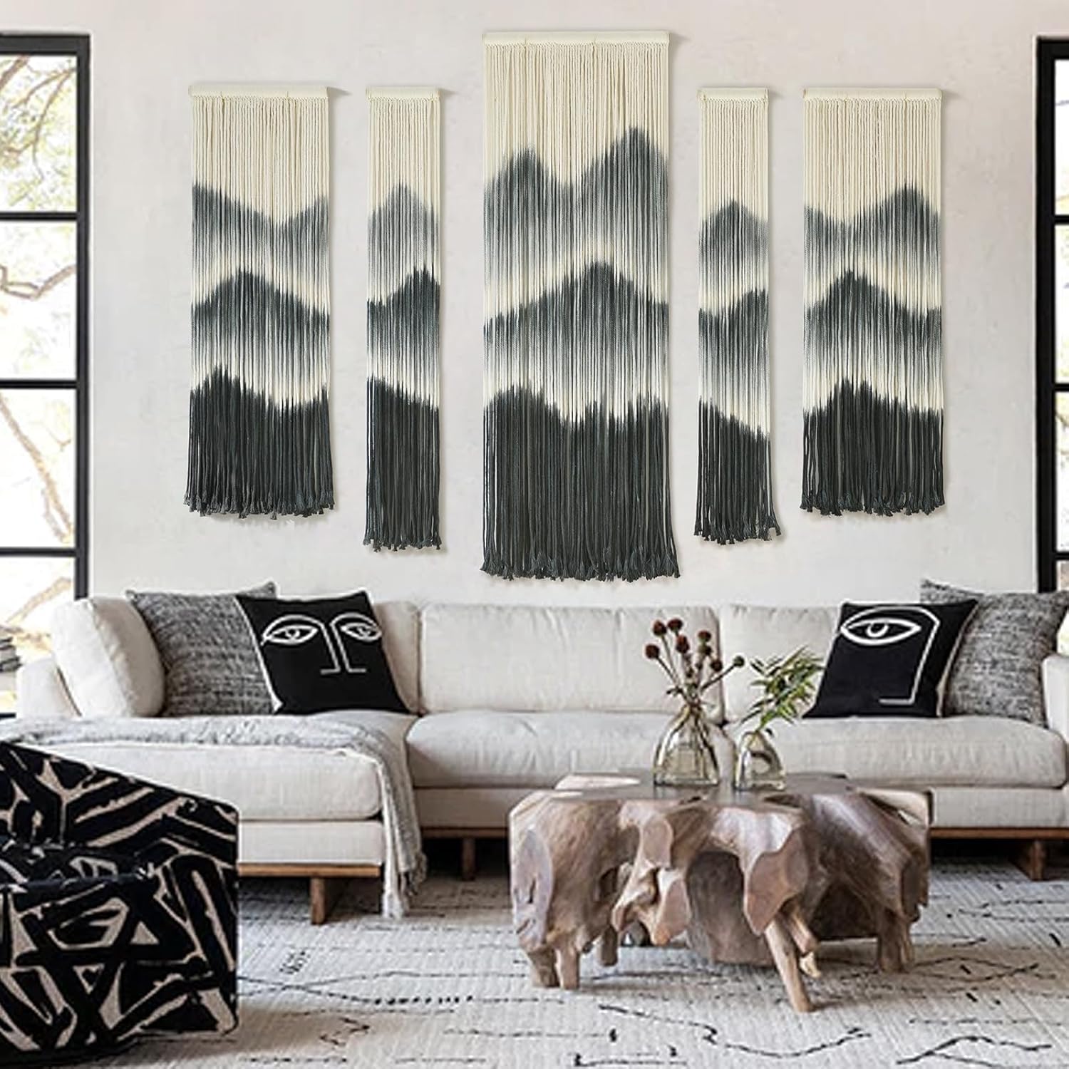 IOWER Macrame Wall Hanging Mountain Wall Art Dip-Dyed Macrame Wall Decor Modern Wall Decor Fiber Wall Art Craftsmanship 57" Wx35 L