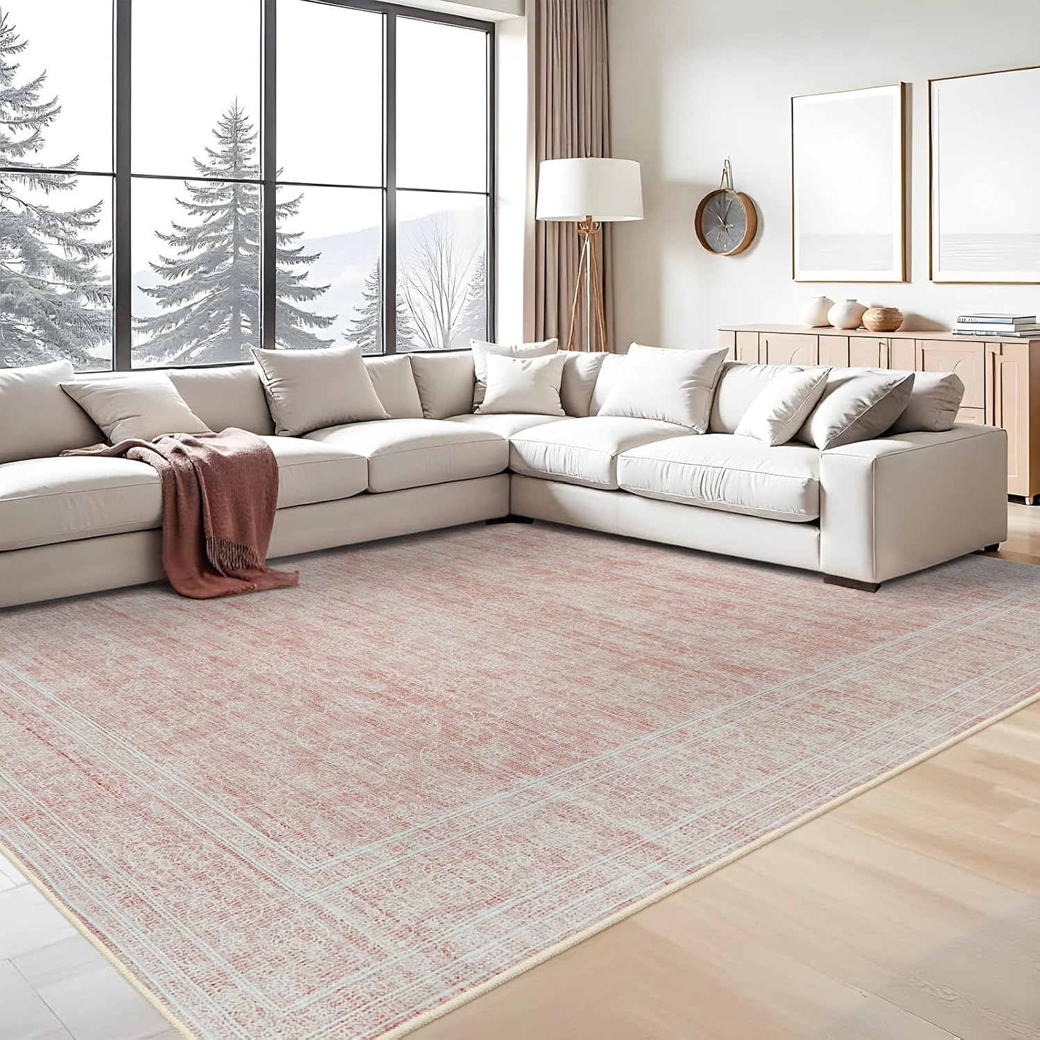 Washable Oriental Area Rug - 9x12 Rugs for Living Room Soft Carpet for Bedroom Waterproof Floral Distressed Indoor Stain Resistant Non-Shedding Floor Carpets (Green, 9x12)