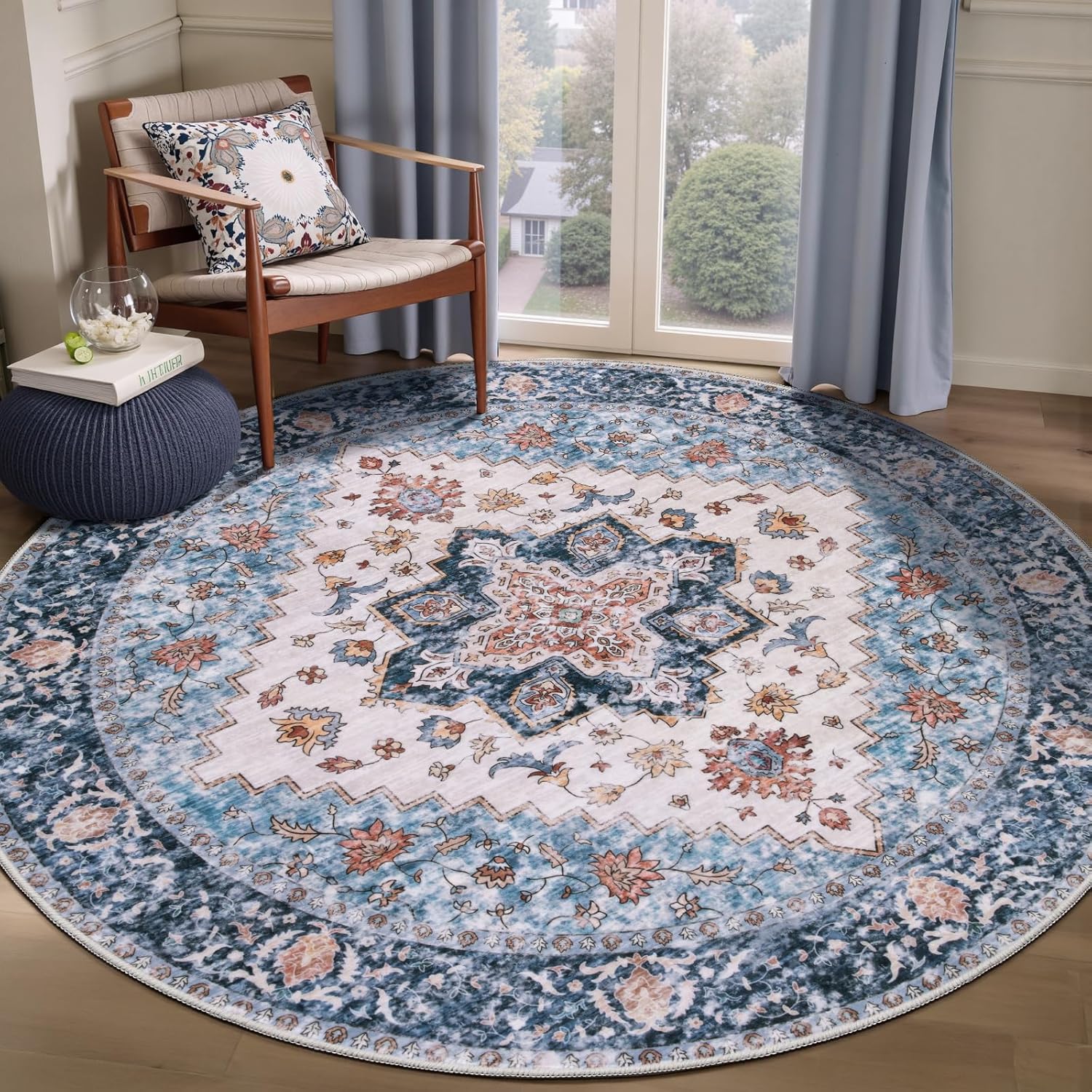 SERISSA Washable Rugs 8x10 Area Rugs, Large Non-Slip Boho Living Room Rust Rug, Ultra Soft Vintage Print Distressed Oriental Tribal Farmhouse Carpet for Dining Room Bedroom Dorm Office Home Decor