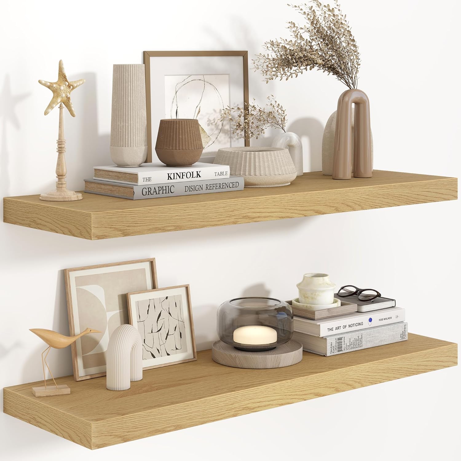 Fun Memories 36 Inch Long Floating Shelves for Wall, 9.3 Inch Deep Floating Shelf, 2 Packs Long Shelves for Bathroom, Living Room, Bedroom, Wall Mounted Storage Shelf for Books Decor, Rustic Brown